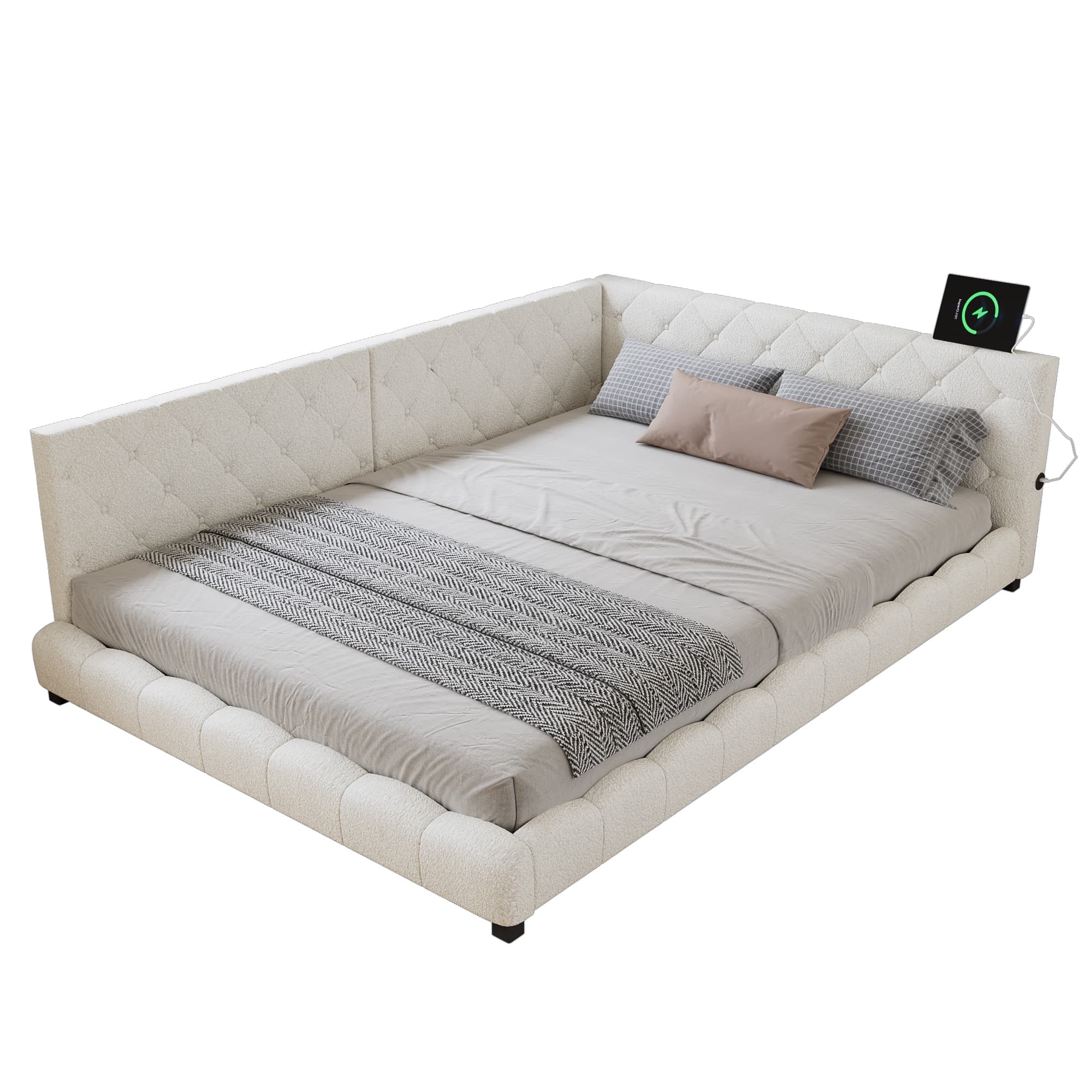 Create a Serene Retreat with Our Beige Boucle Upholstered Bed - image 1