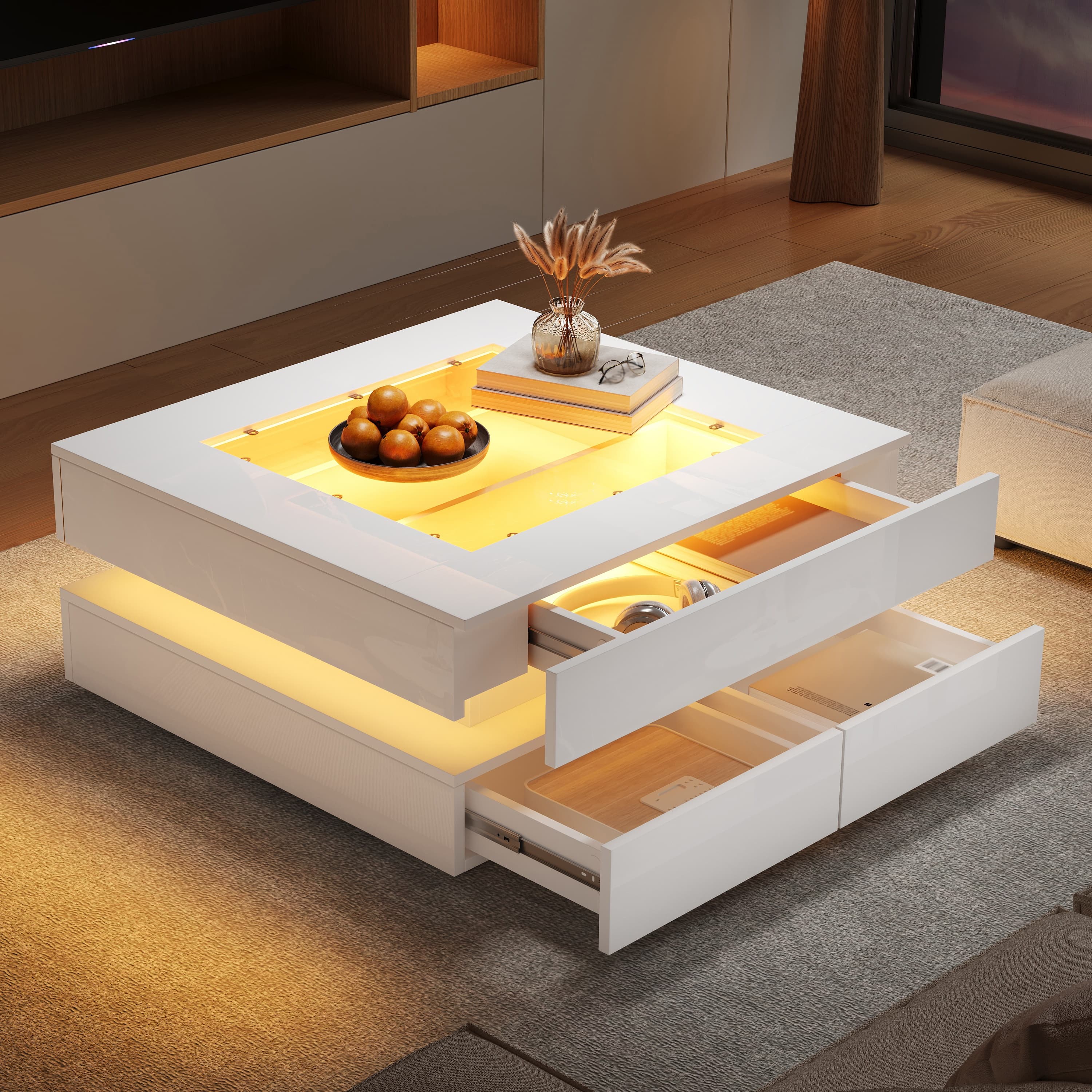 Transform Your Living Room with a Modern LED Coffee Table - White