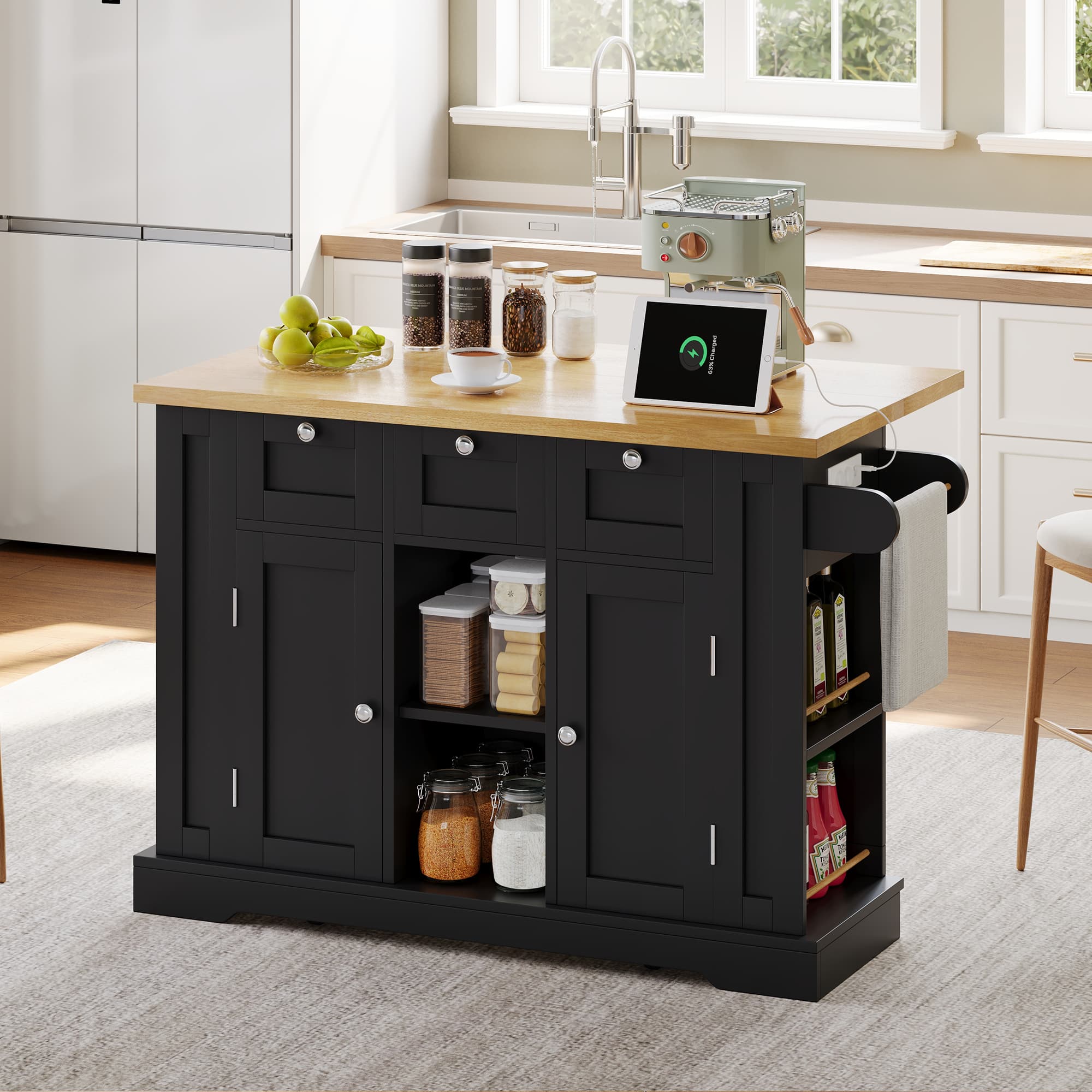 Extendable Farmhouse Kitchen Island with Integrated Charging Station - image 2