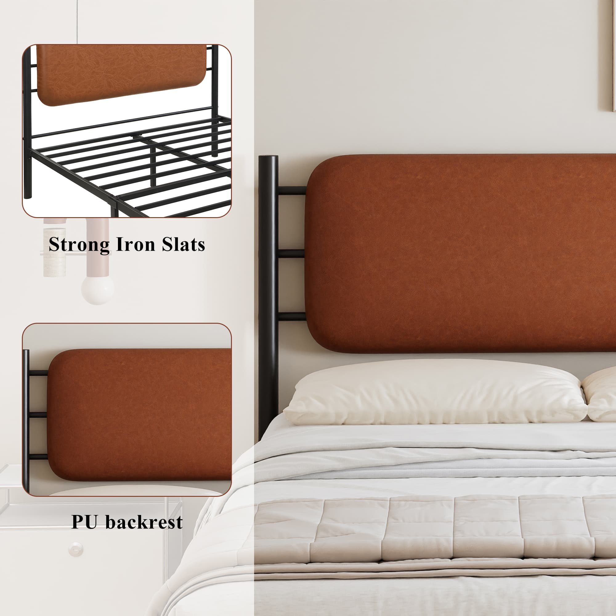 Modern Metal & PU Double Bed for Stylish, Comfortable Support - image 5