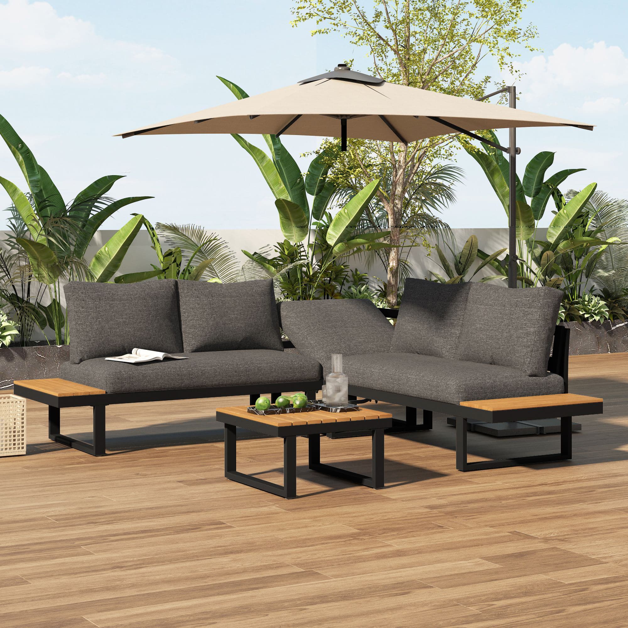 Corner Garden Lounge Set with WPC Armrests and Matching Coffee Table - image 9