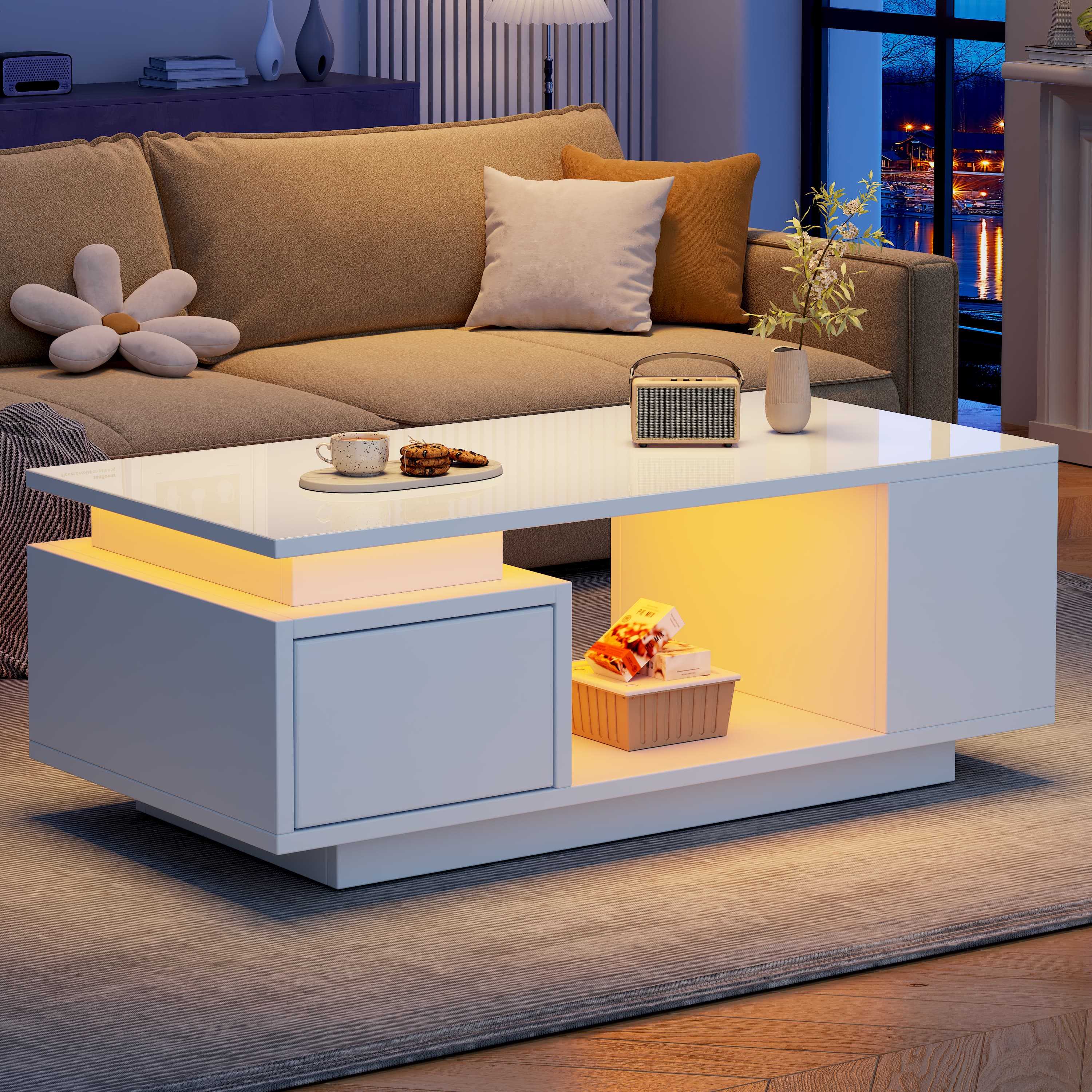 Transform Your Living Room with this LED Coffee Table - White