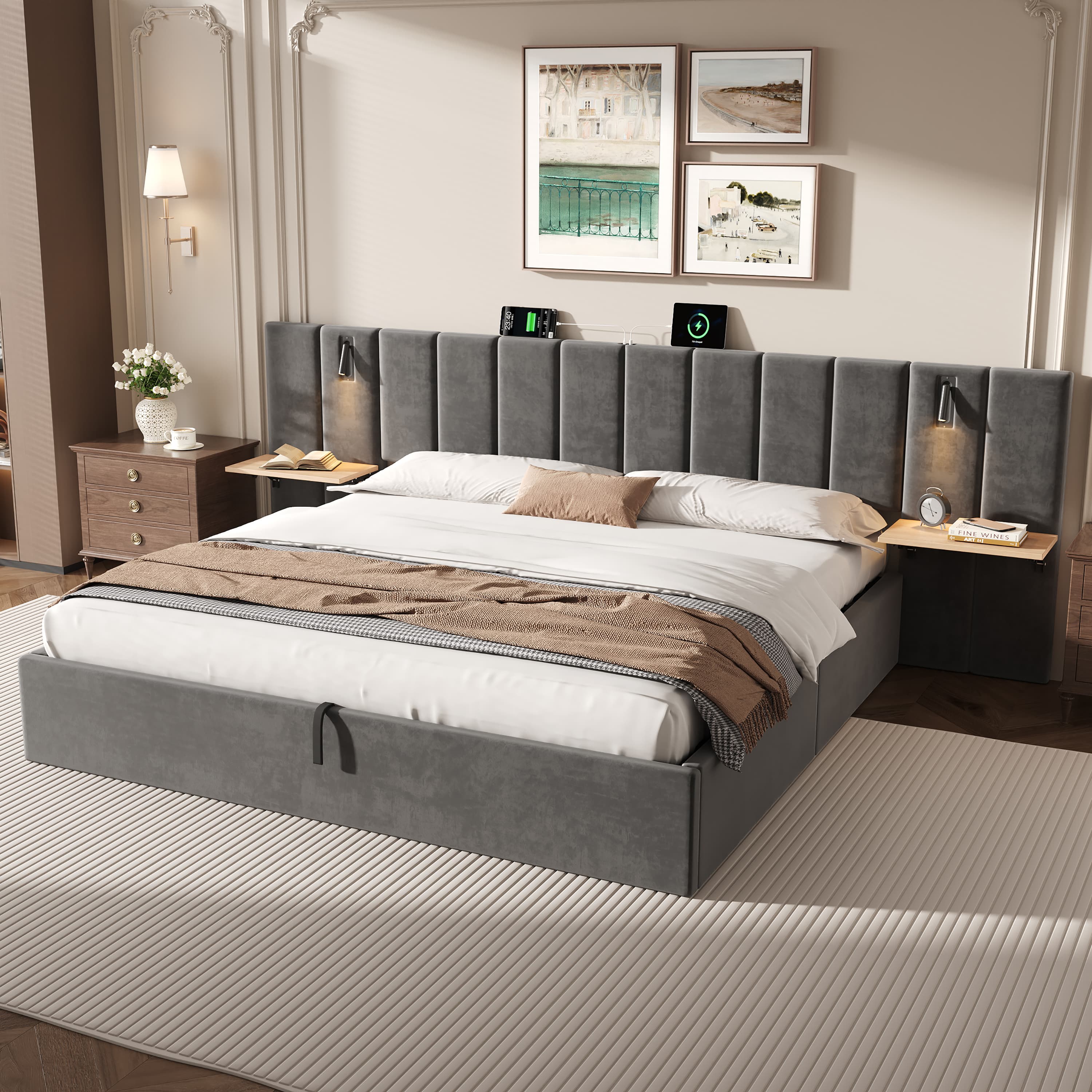Smart Super King Velvet Bed with Storage, Lights & Charging - image 4
