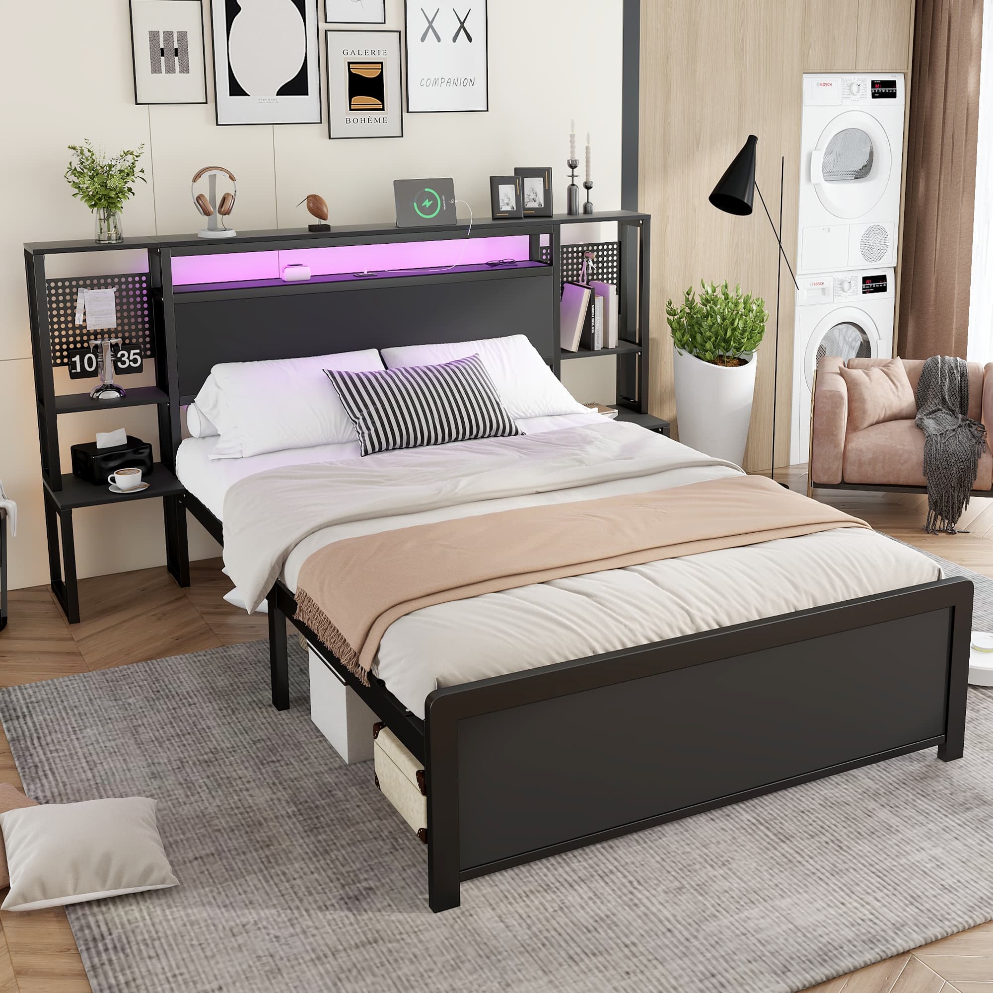 Transform Your Bedroom with a Tech-Ready LED Metal Bed Frame - Black