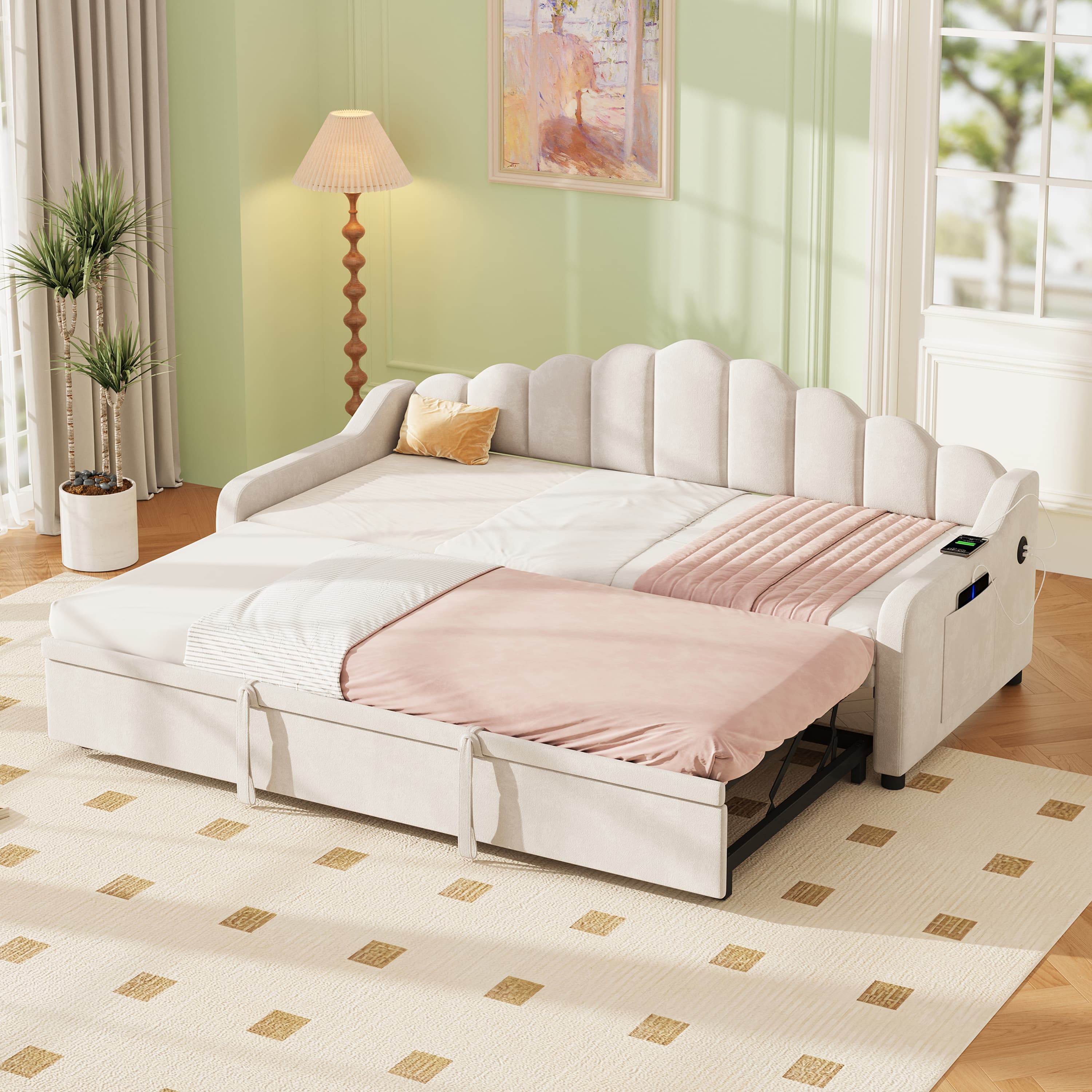 Chic Velvet Daybed with Trundle & Integrated USB Charging - image 1