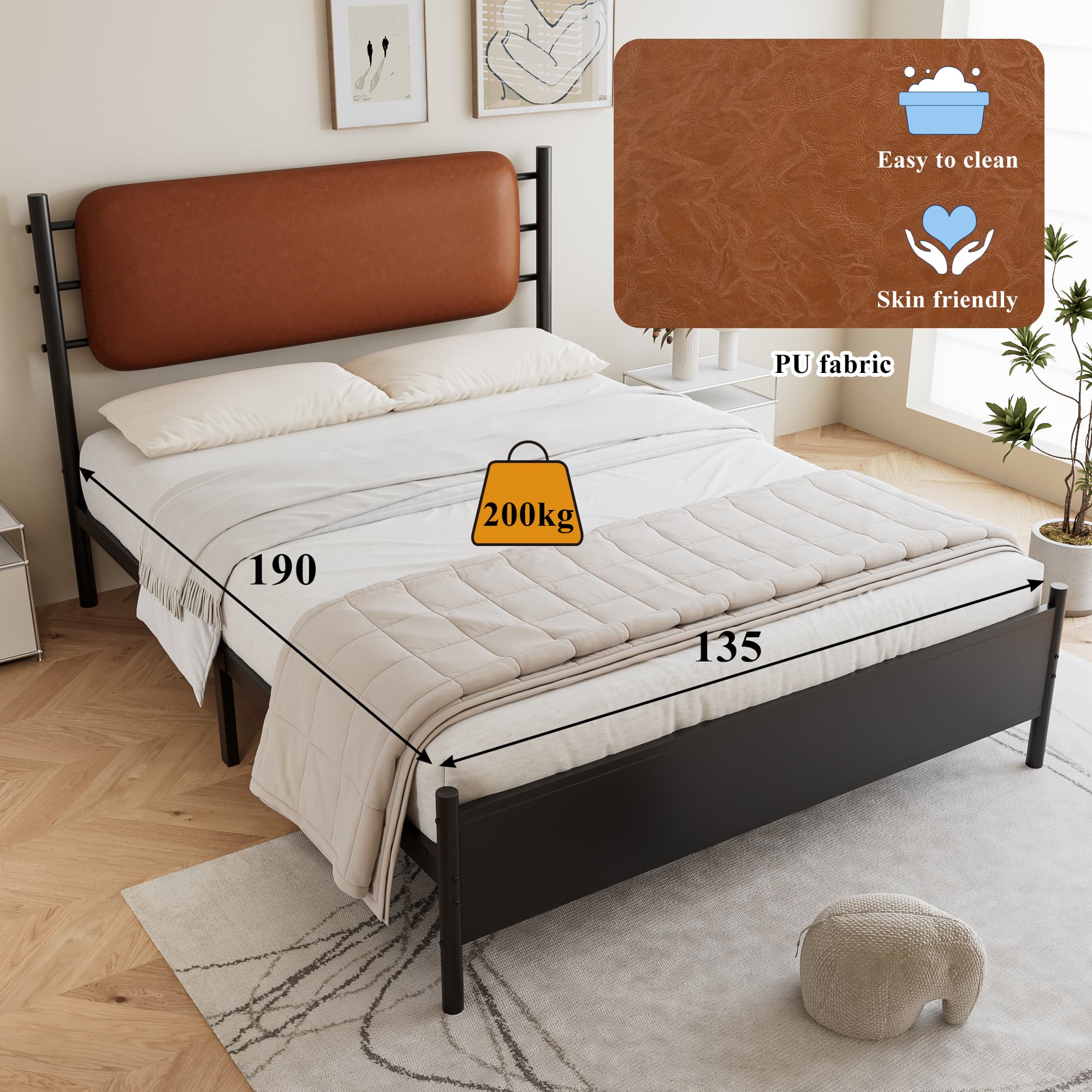 Modern Metal & PU Double Bed for Stylish, Comfortable Support - image 1