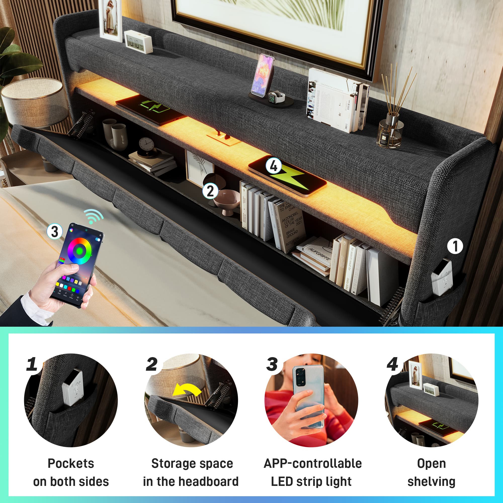 Super King Hydraulic Bed with LED Lights & USB-C Port - image 5