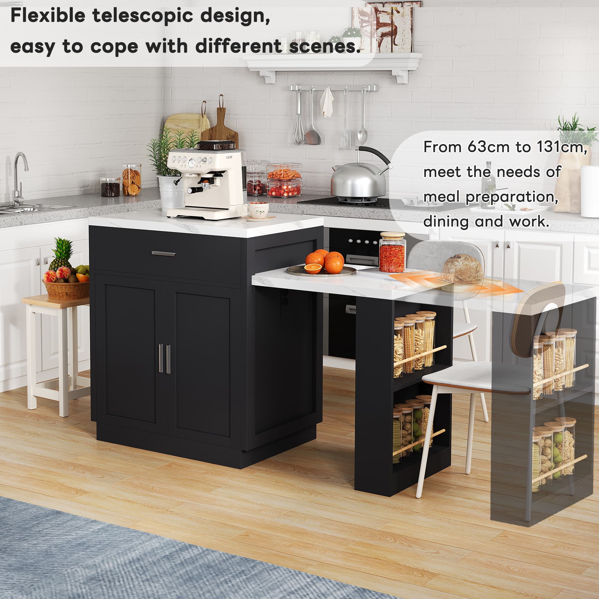 Extendable Kitchen Island with Seating for 6 & USB Charging - image 2