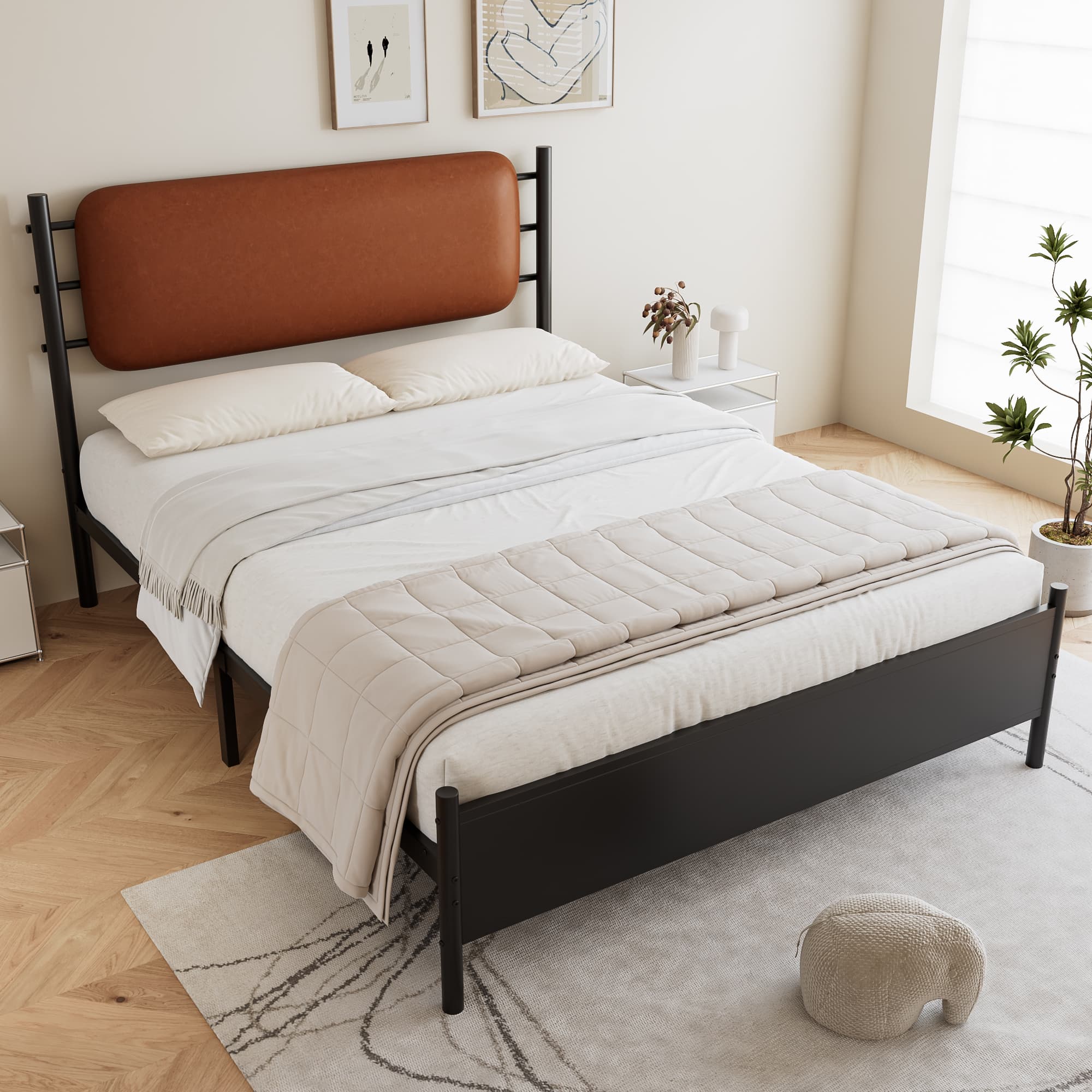 Modern Metal & PU Double Bed for Stylish, Comfortable Support - image 2