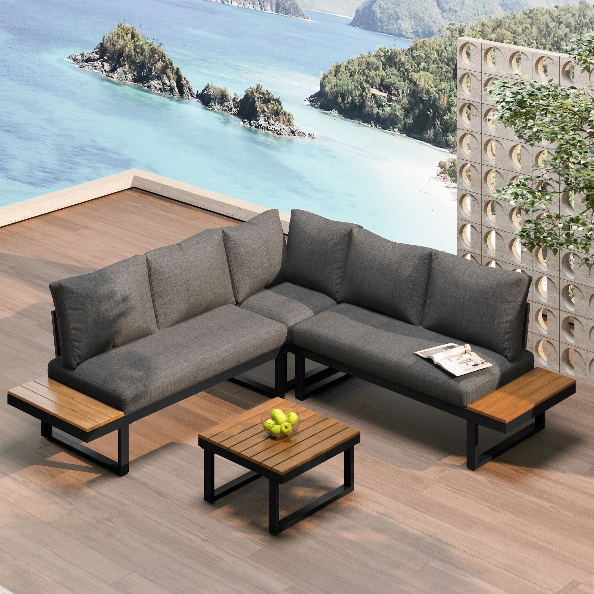 Corner Garden Lounge Set with WPC Armrests and Matching Coffee Table - image 8