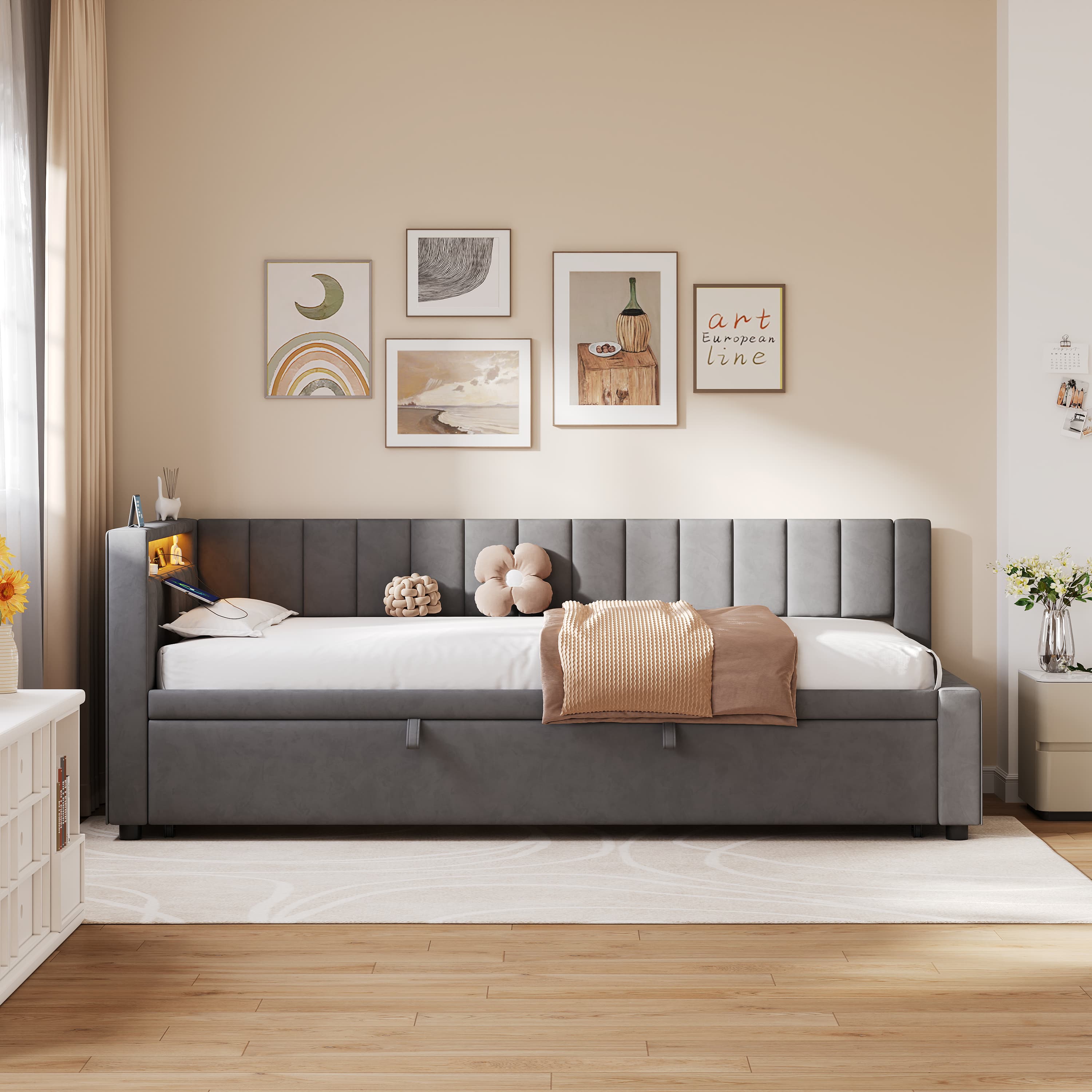 Versatile Velvet Daybed with Trundle, Lights & USB Port - image 5