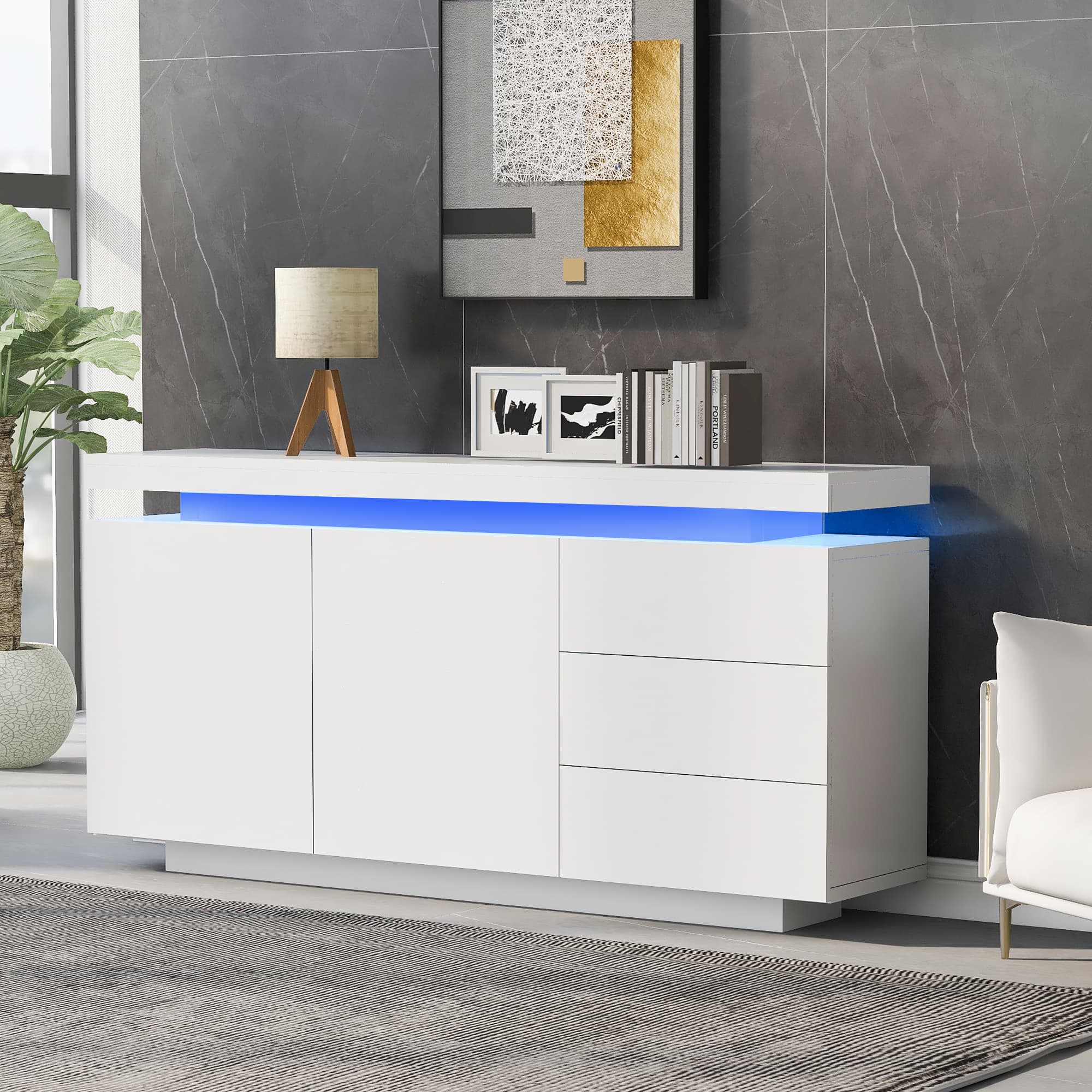 Elevate Your Space with a Modern High Gloss LED Sideboard - White