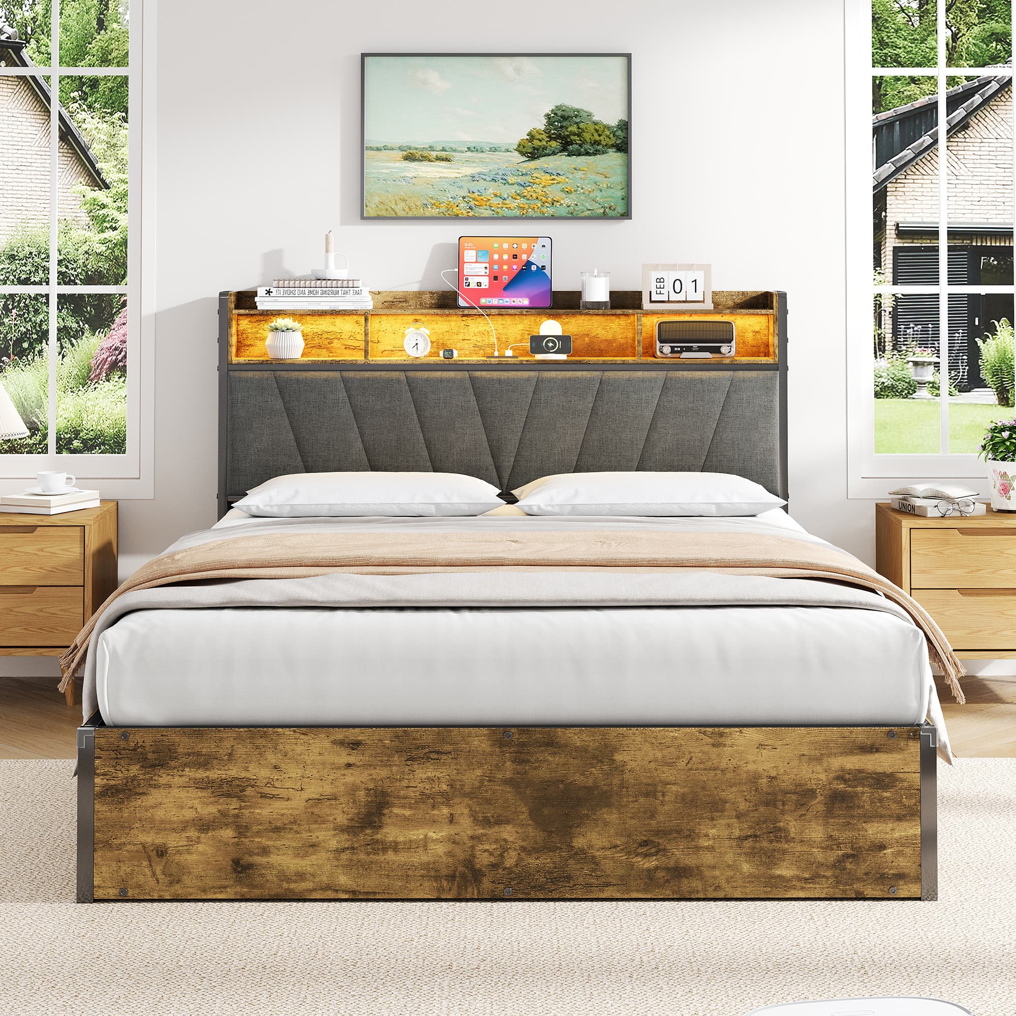 Smart Double Bed with Ottoman Storage, LEDs & USB Charging - image 2