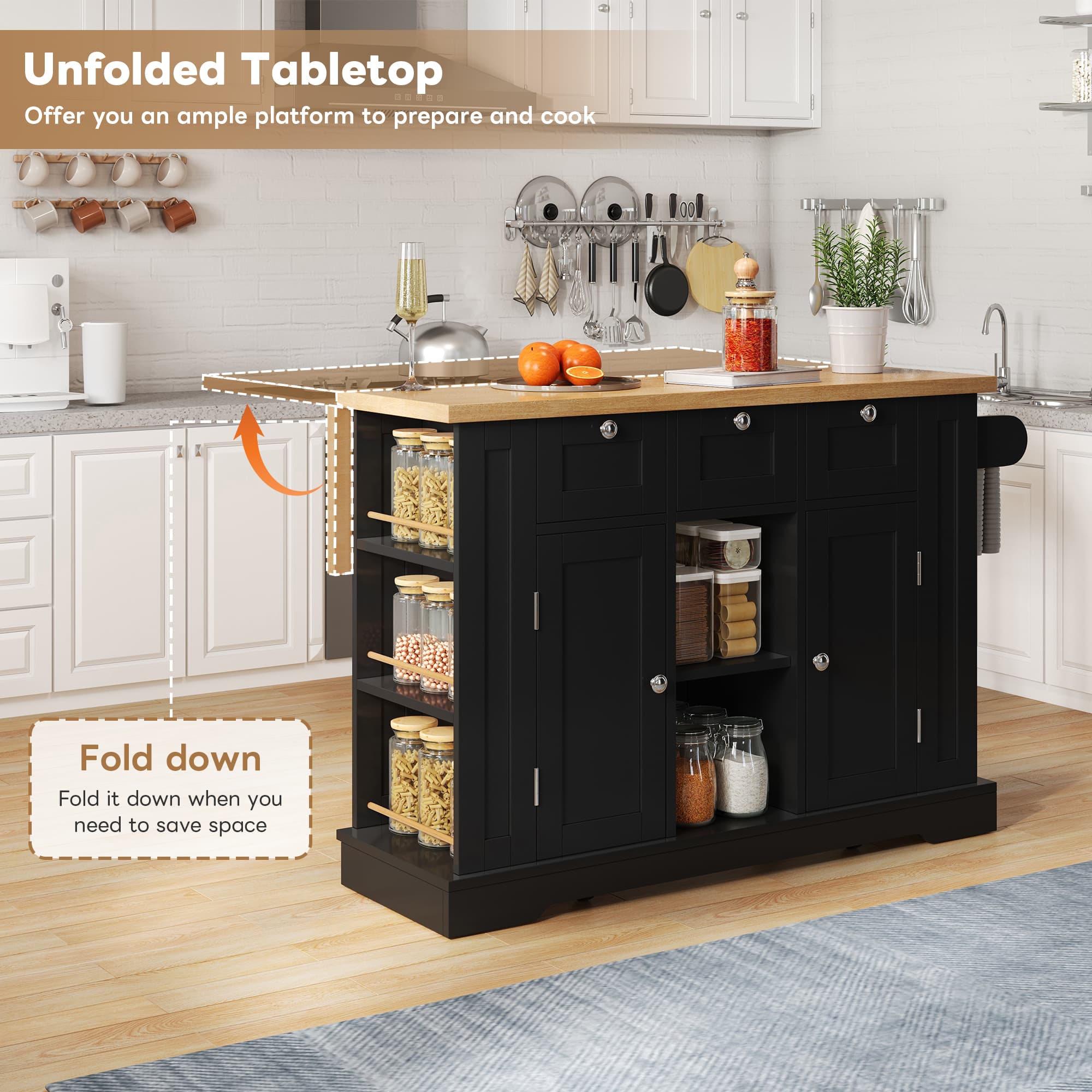 Extendable Farmhouse Kitchen Island with Integrated Charging Station - image 3
