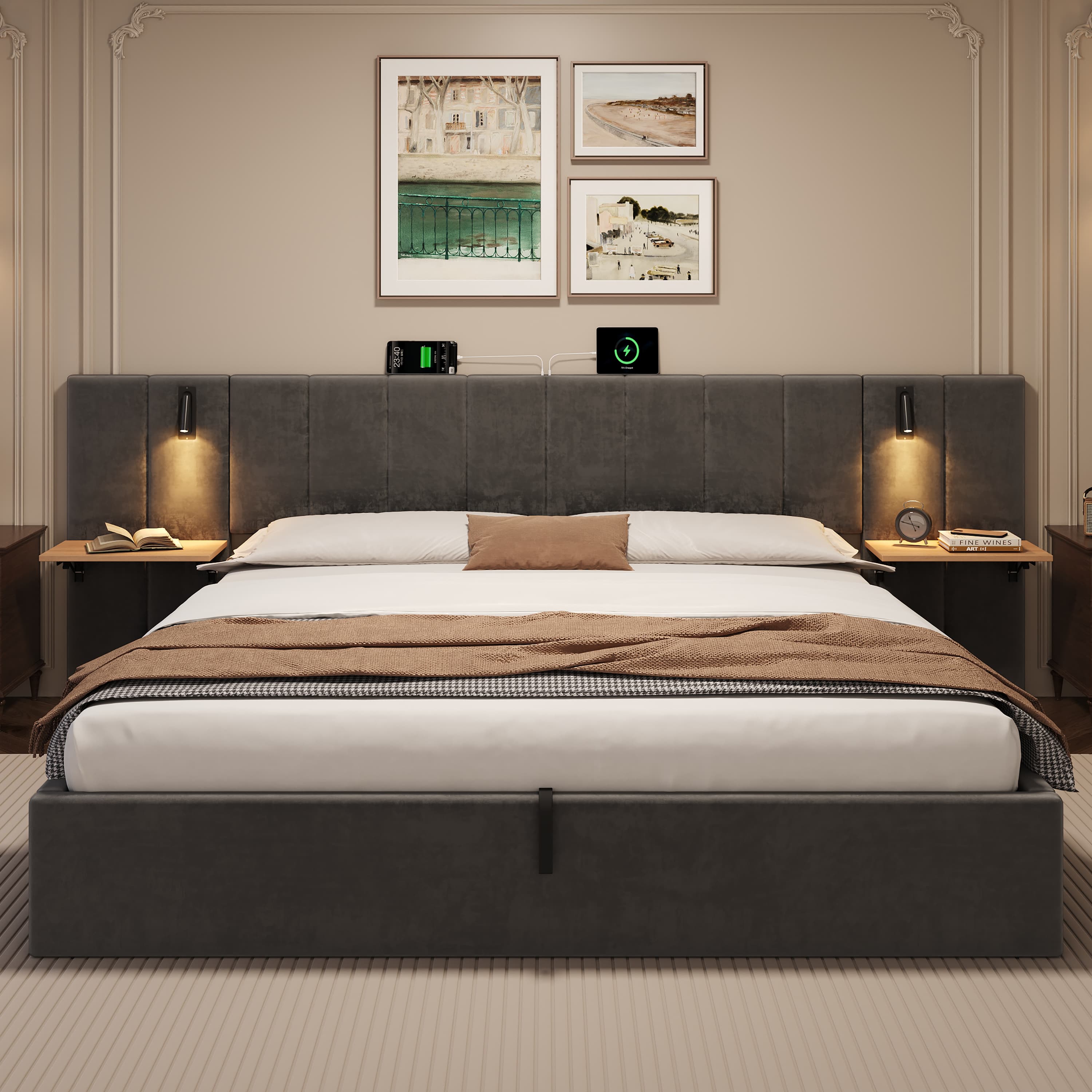 Smart Super King Velvet Bed with Storage, Lights & Charging - image 3