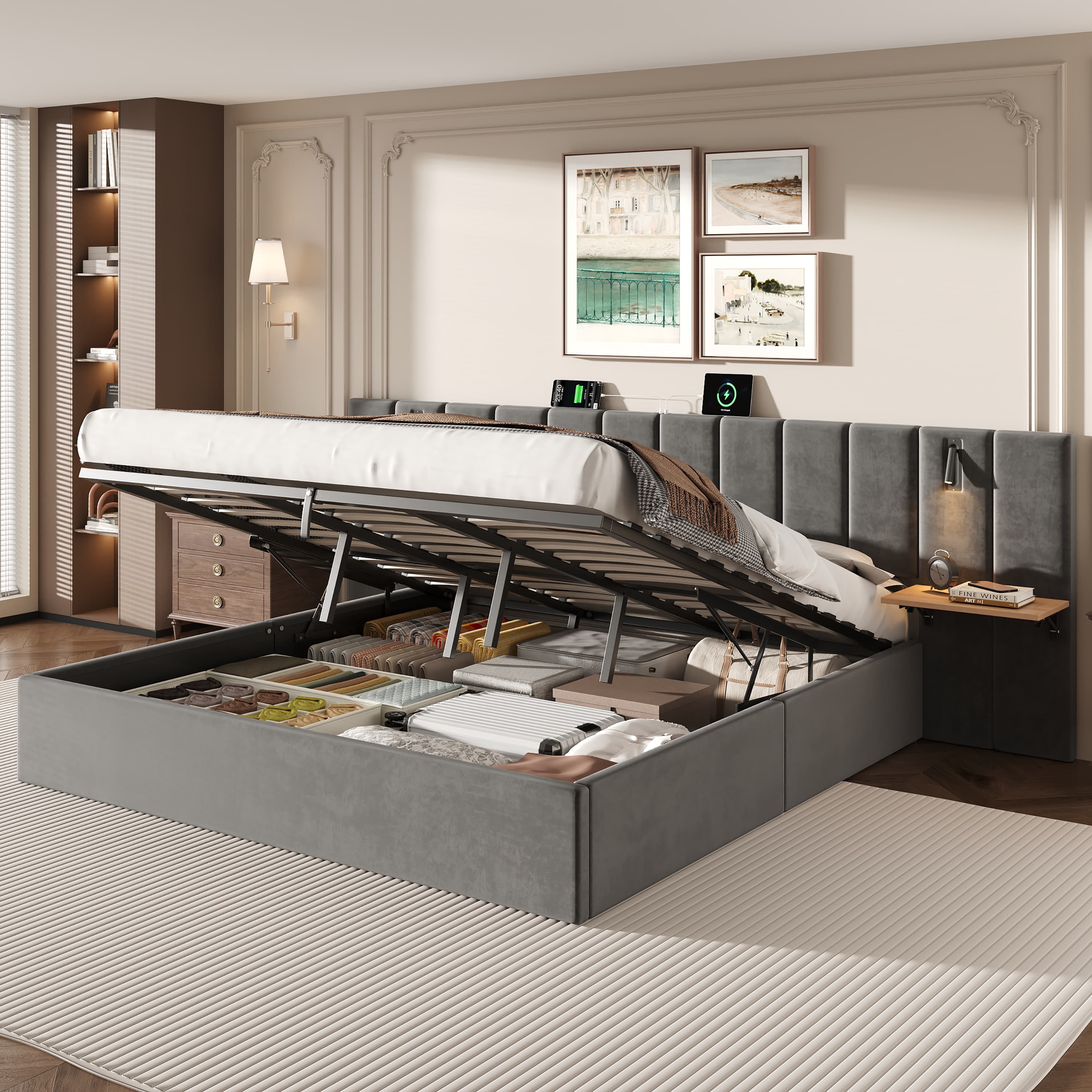 Smart Super King Velvet Bed with Storage, Lights & Charging - image 5