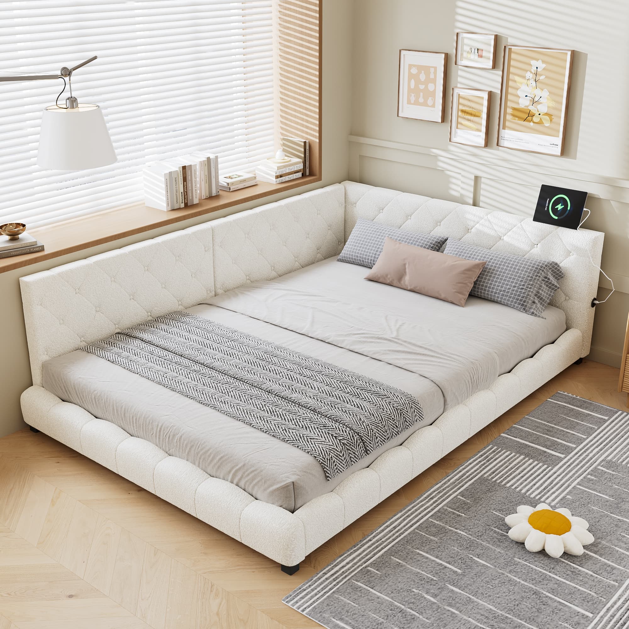 Create a Serene Retreat with Our Beige Boucle Upholstered Bed - image 4