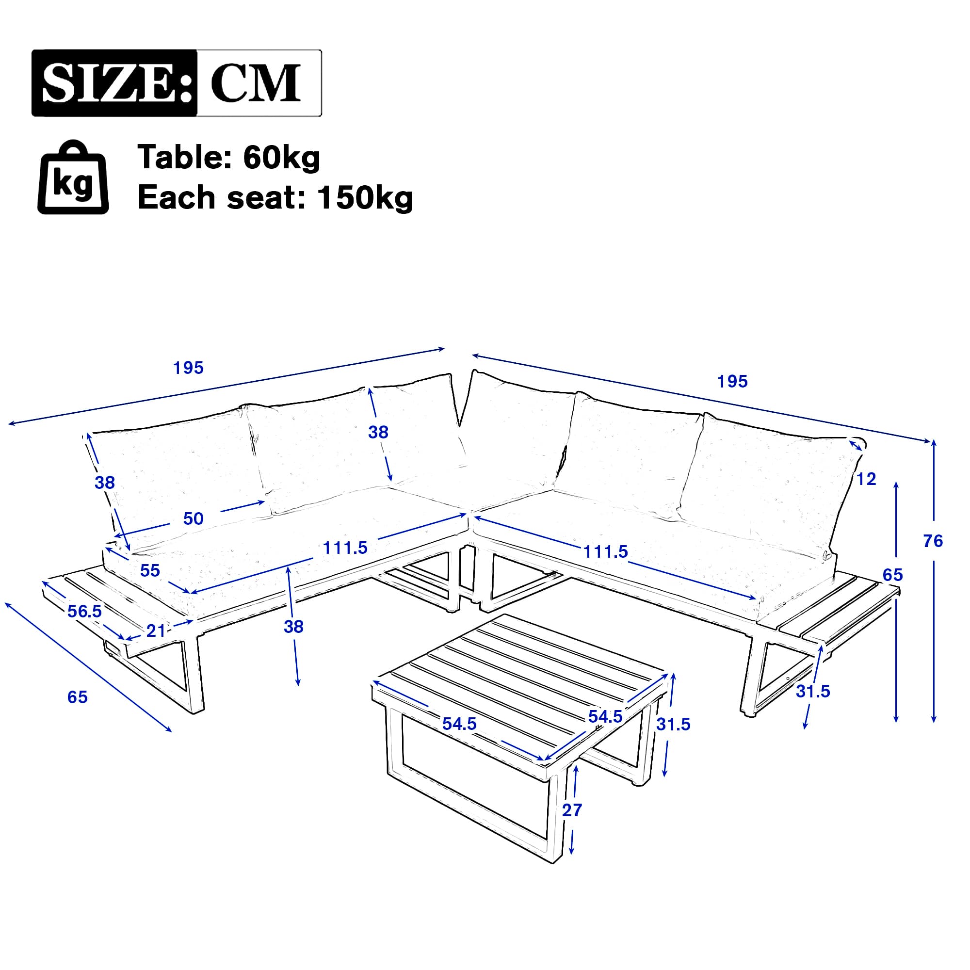 Corner Garden Lounge Set with WPC Armrests and Matching Coffee Table - image 7