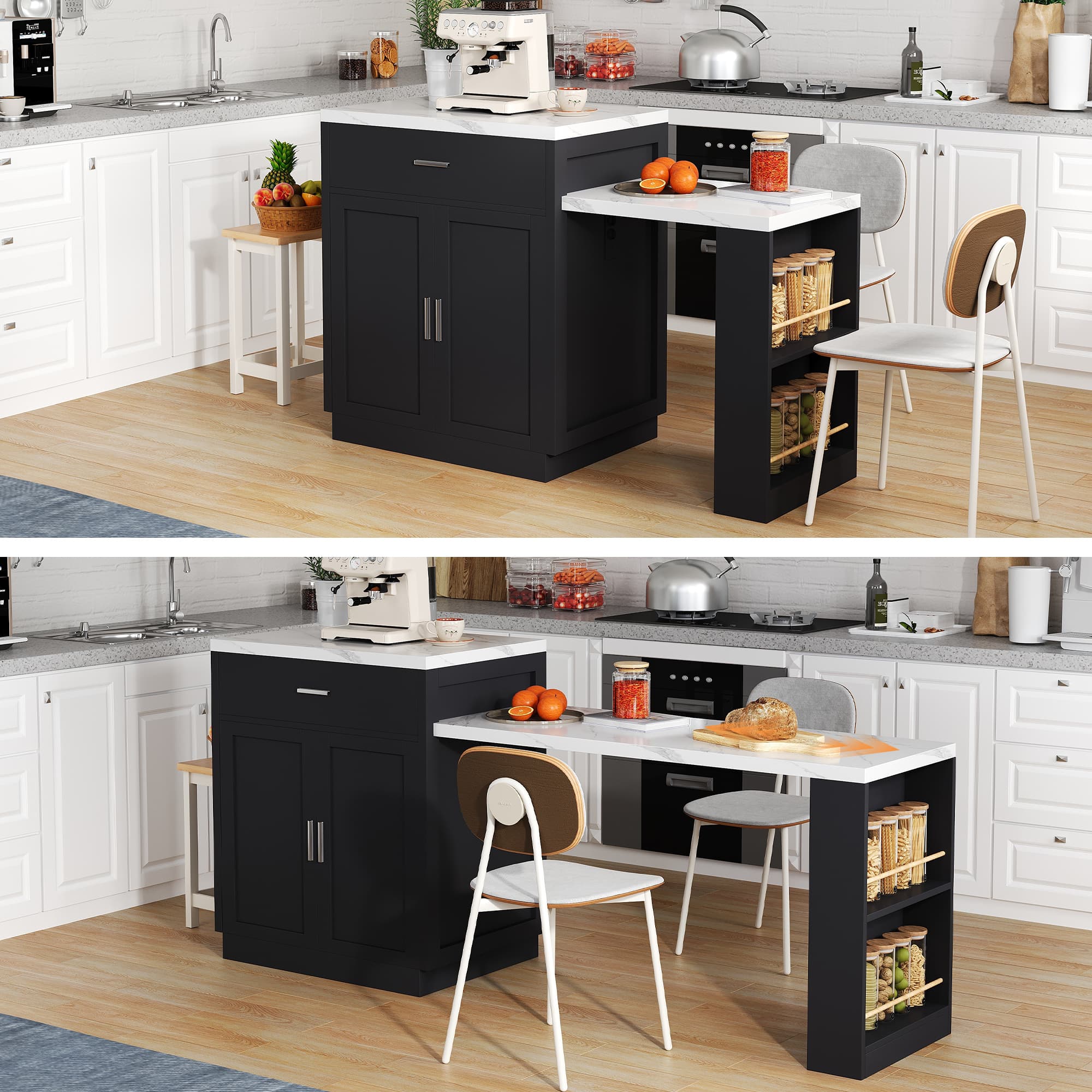 Extendable Kitchen Island with Seating for 6 & USB Charging - image 1