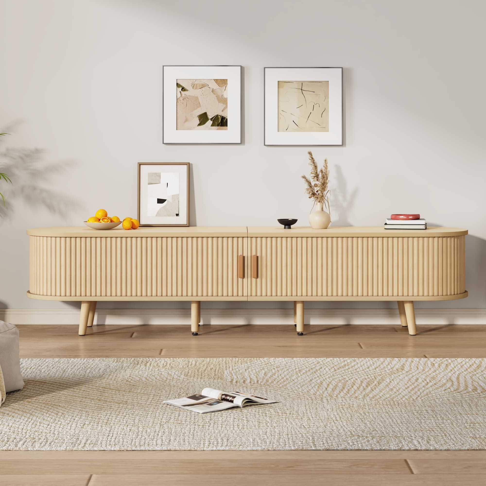 Elegant Oval TV Stand: Smart Storage for Modern Living
