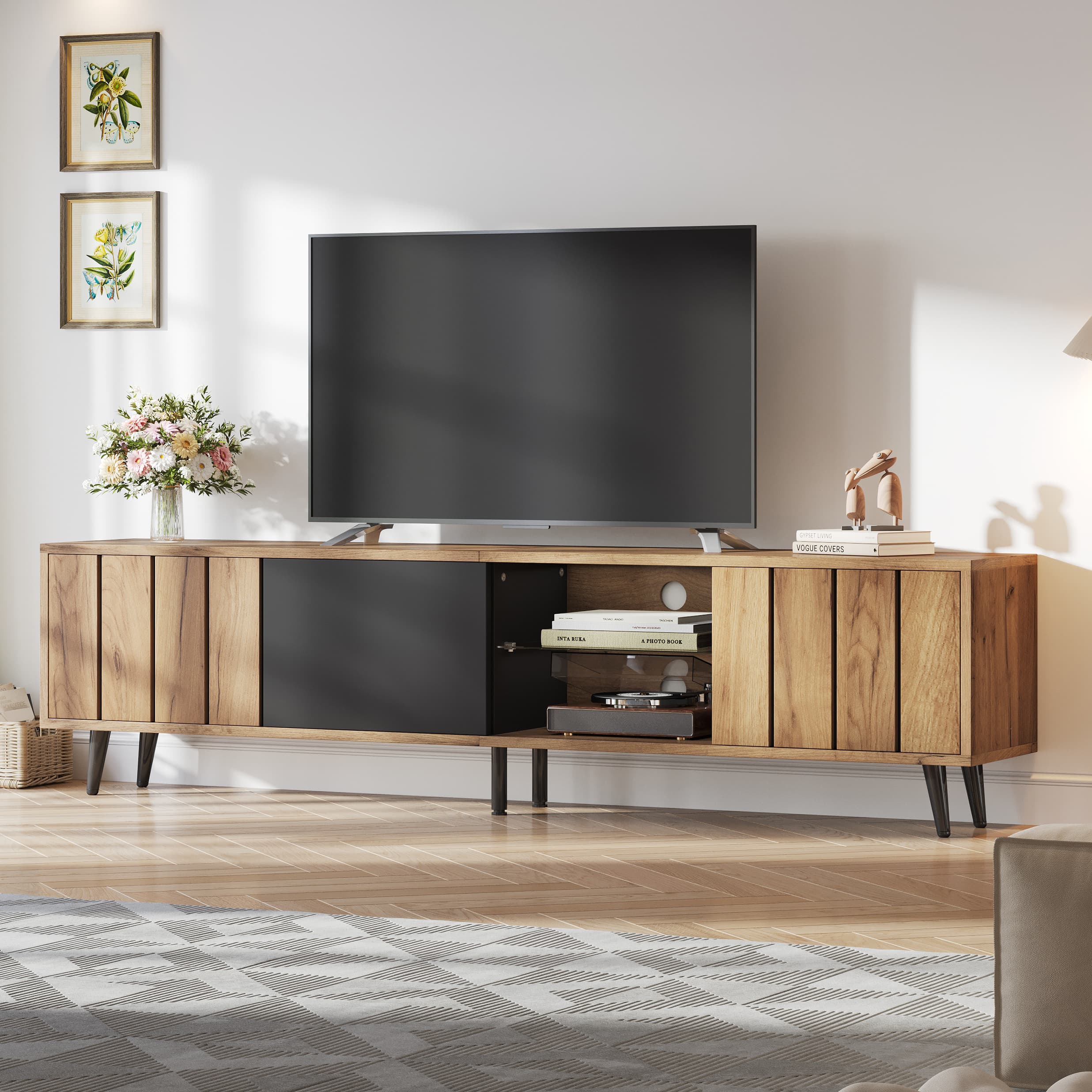 Transform Your Media Hub with This Sleek Wood & Black TV Unit - image 1