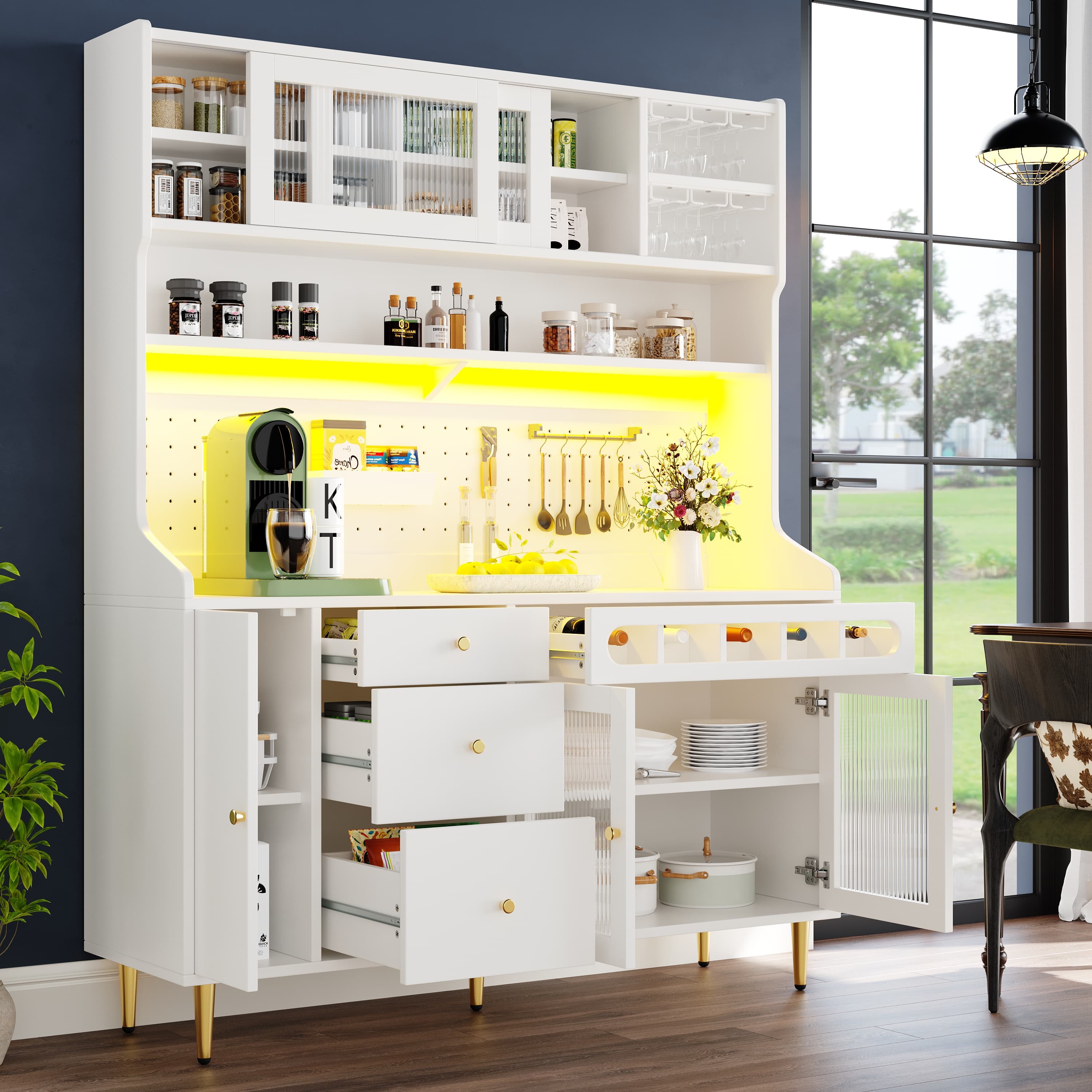 Smart LED Highboard Cabinet with Wine Rack & Adjustable Shelves - image 3