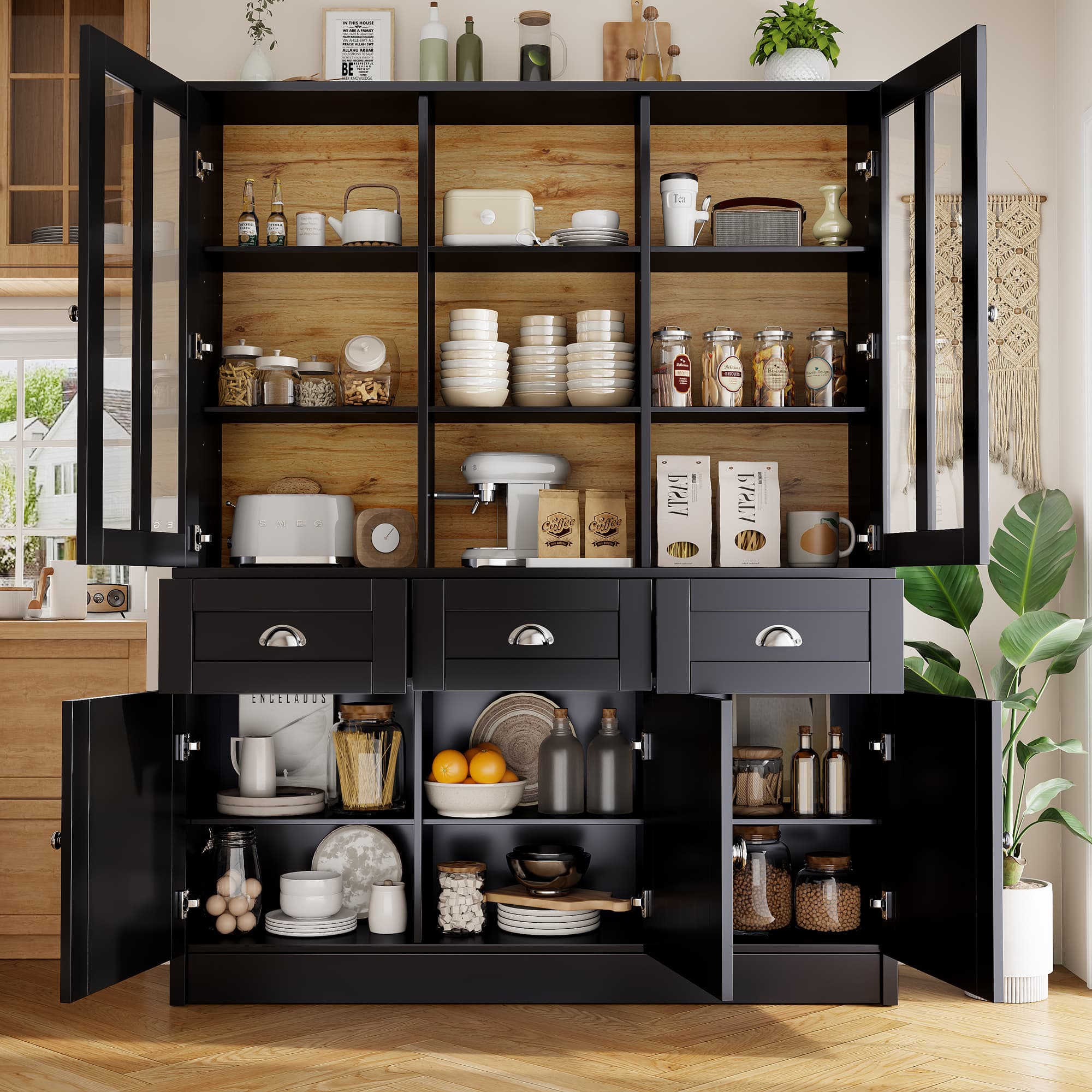 Modern Tall Storage Cabinet for Living Room & Kitchen