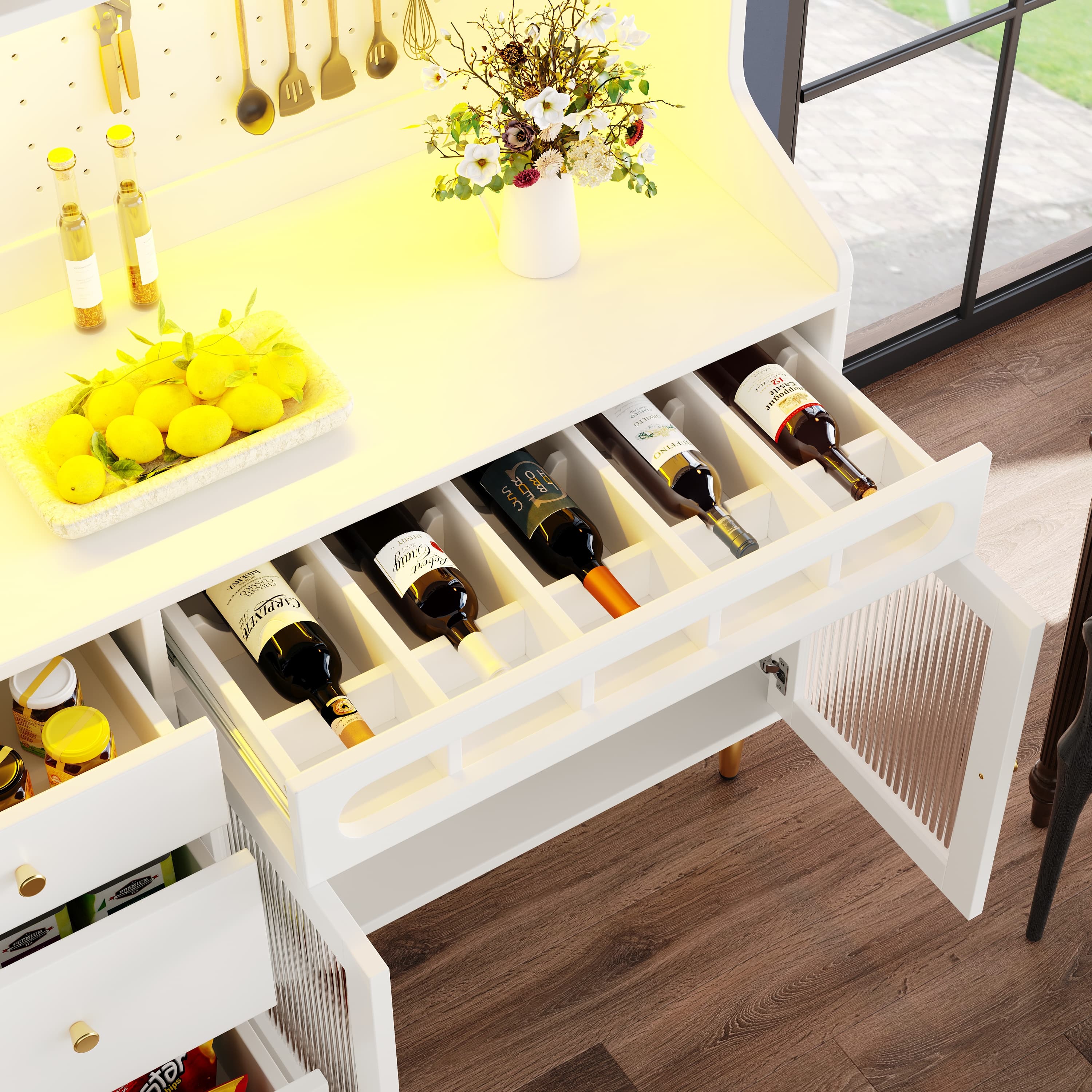 Smart LED Highboard Cabinet with Wine Rack & Adjustable Shelves - image 2