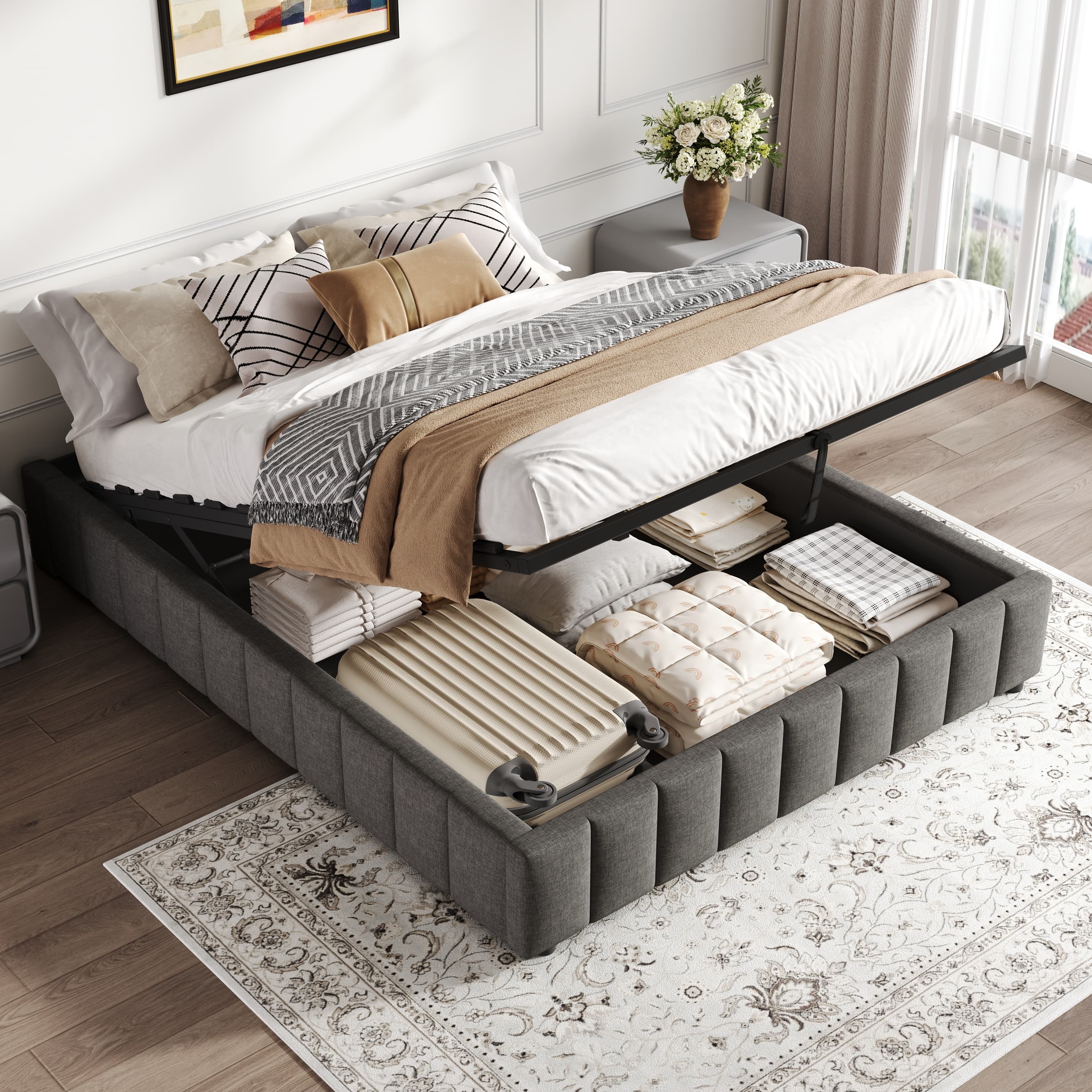Maximise Your Space with a Stylish Double Ottoman Storage Bed - Grey