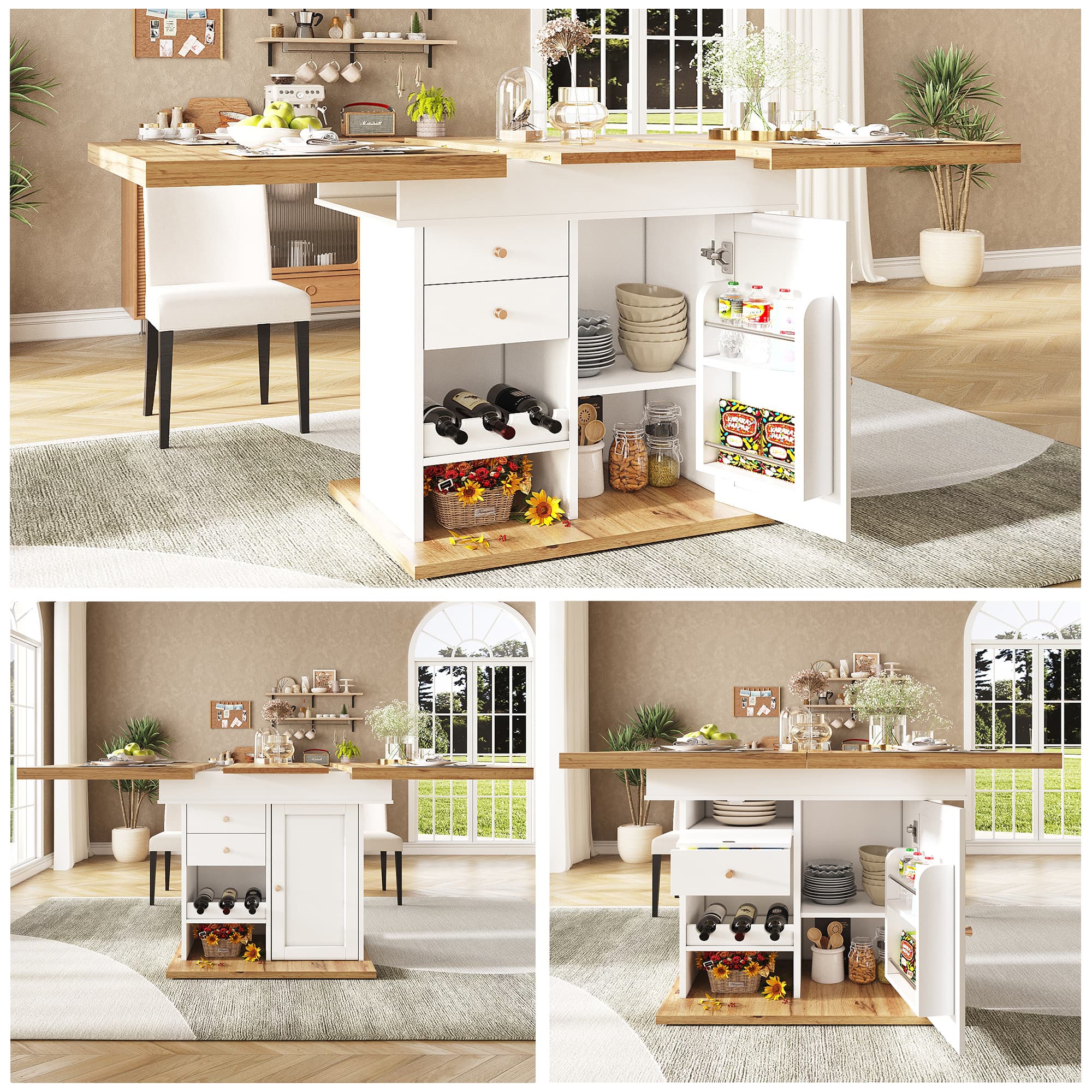 Expandable Dining Table with Storage for 4-6 People