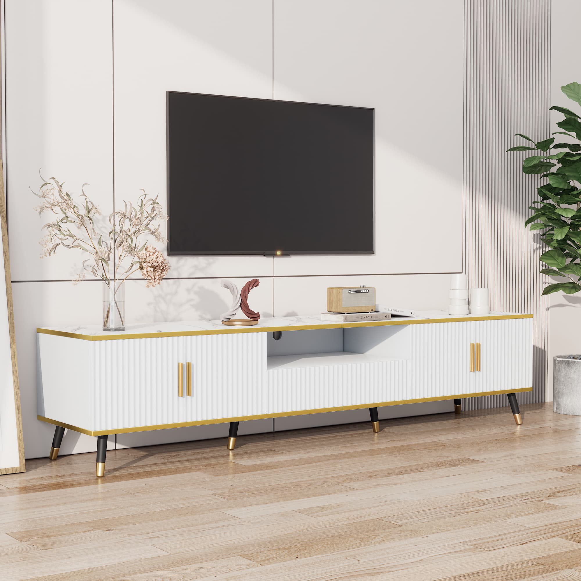 Elegant Marble-Effect TV Stand for Screens up to 90 Inches - image 4