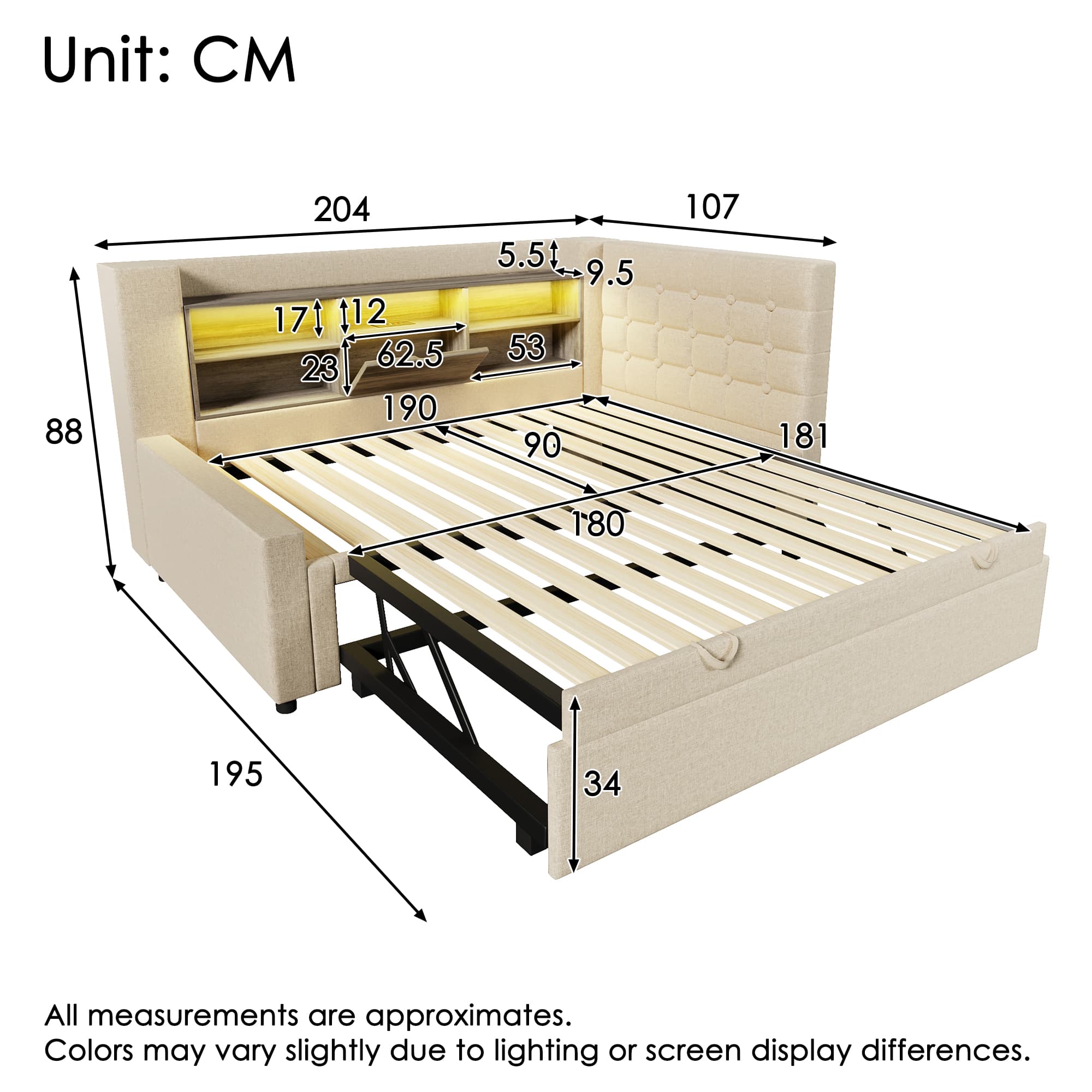 Smart Upholstered Daybed with Trundle & LED Lighting - image 1