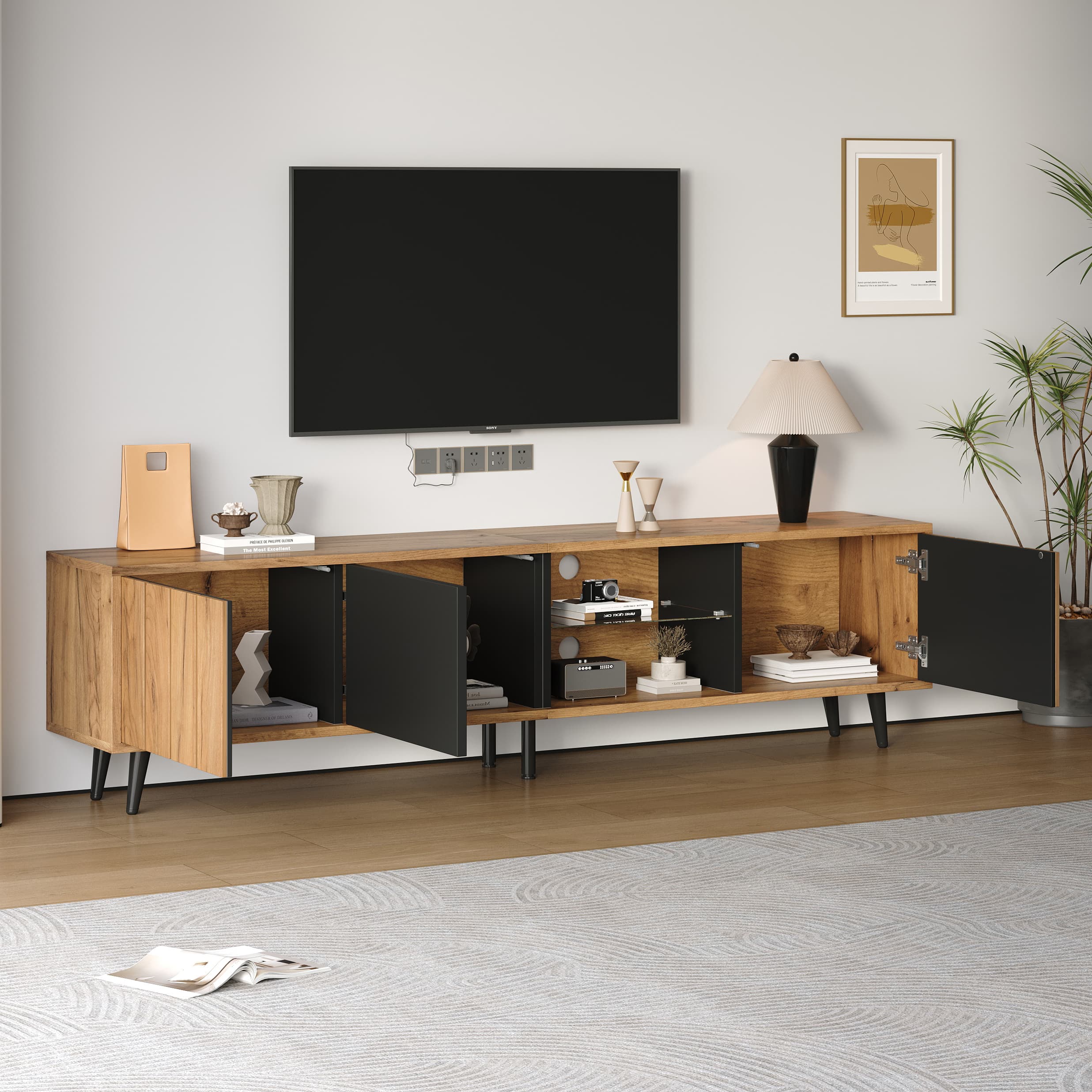Transform Your Media Hub with This Sleek Wood & Black TV Unit - image 2