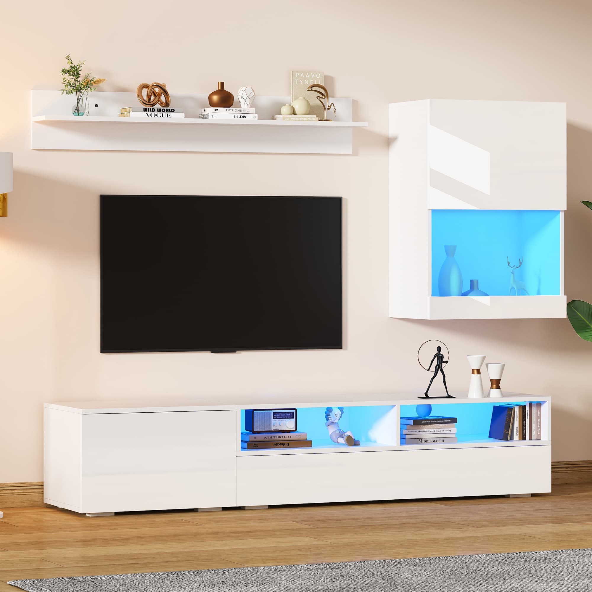 Transform Your Living Room with a High Gloss TV Wall Unit - White