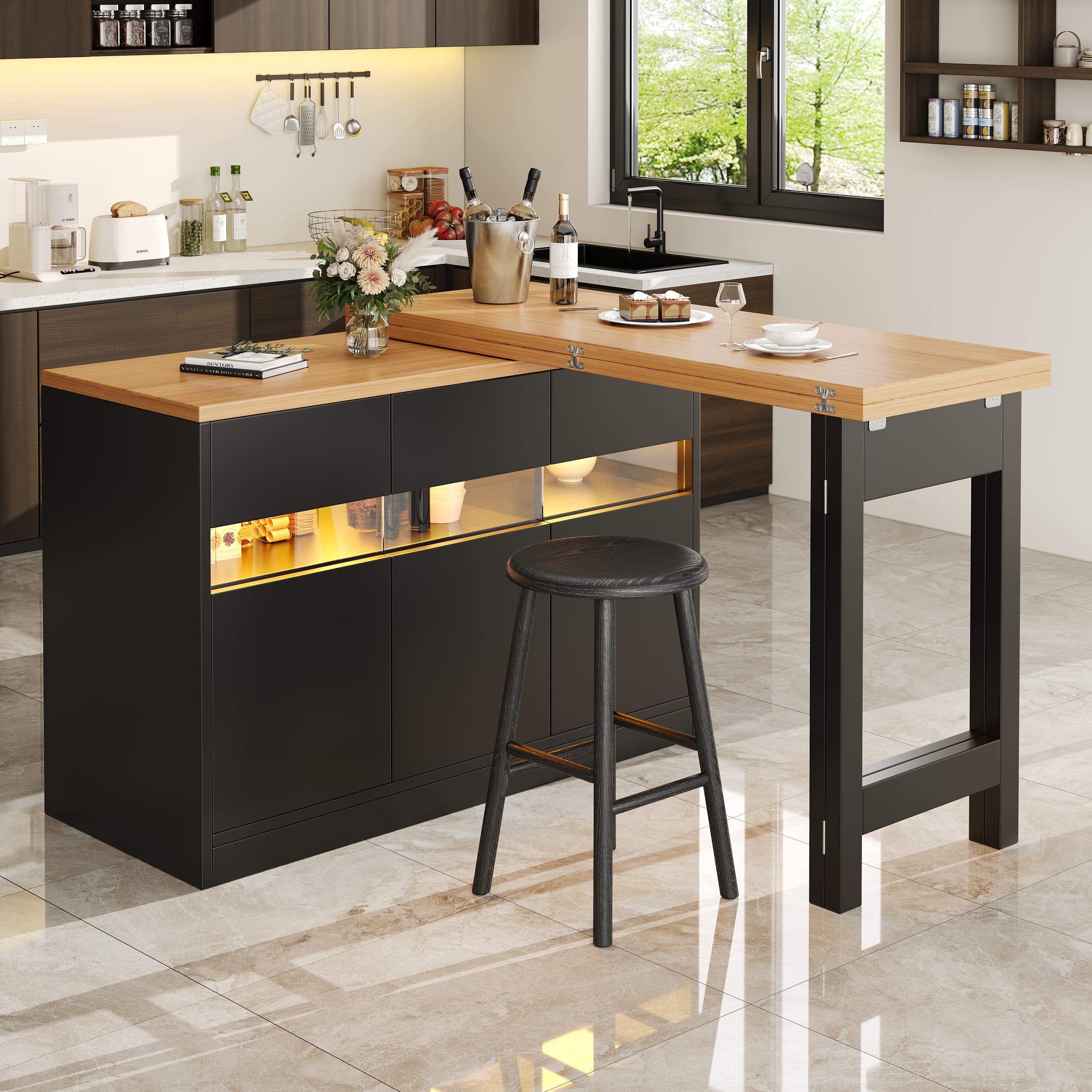 Smart Extendable Bar Table with Swivel & LED Lights - image 2