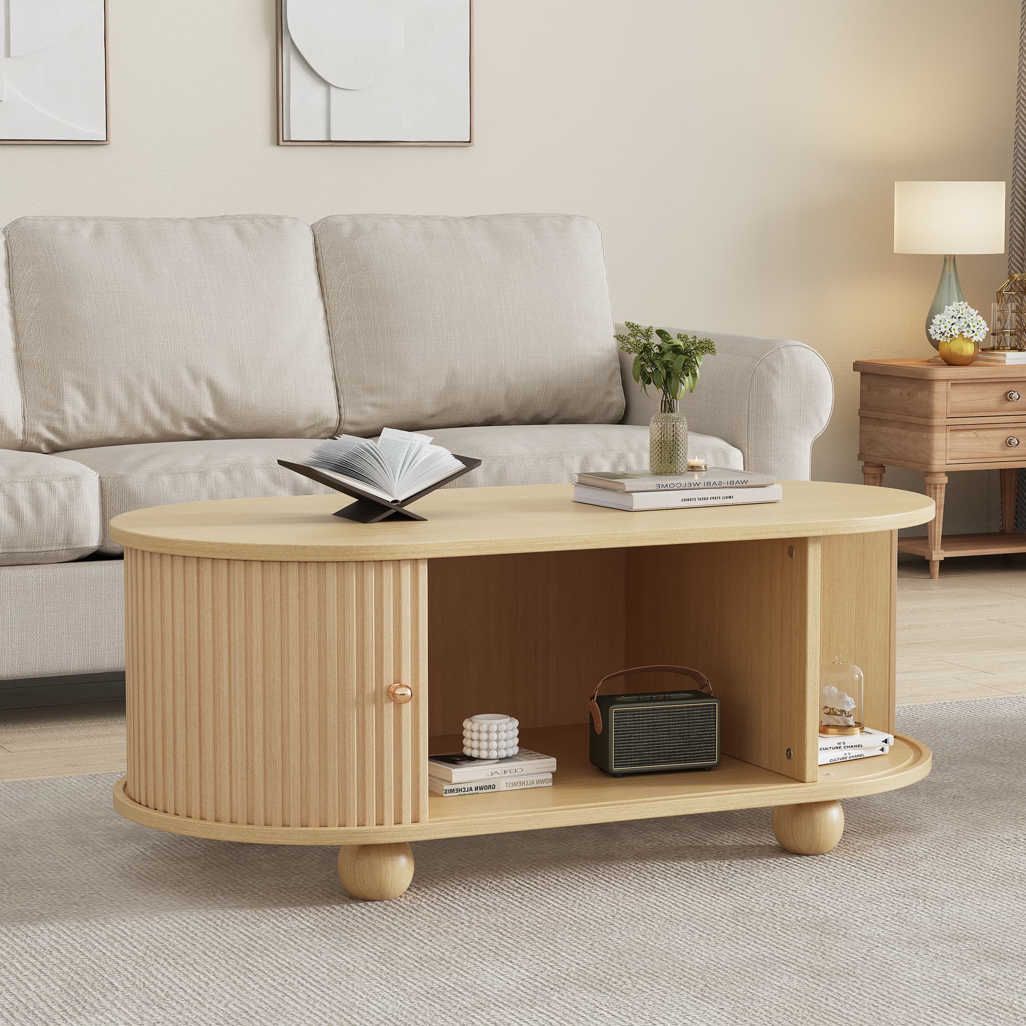 Smart Storage Coffee Table with an Elegant Oval Design - image 5