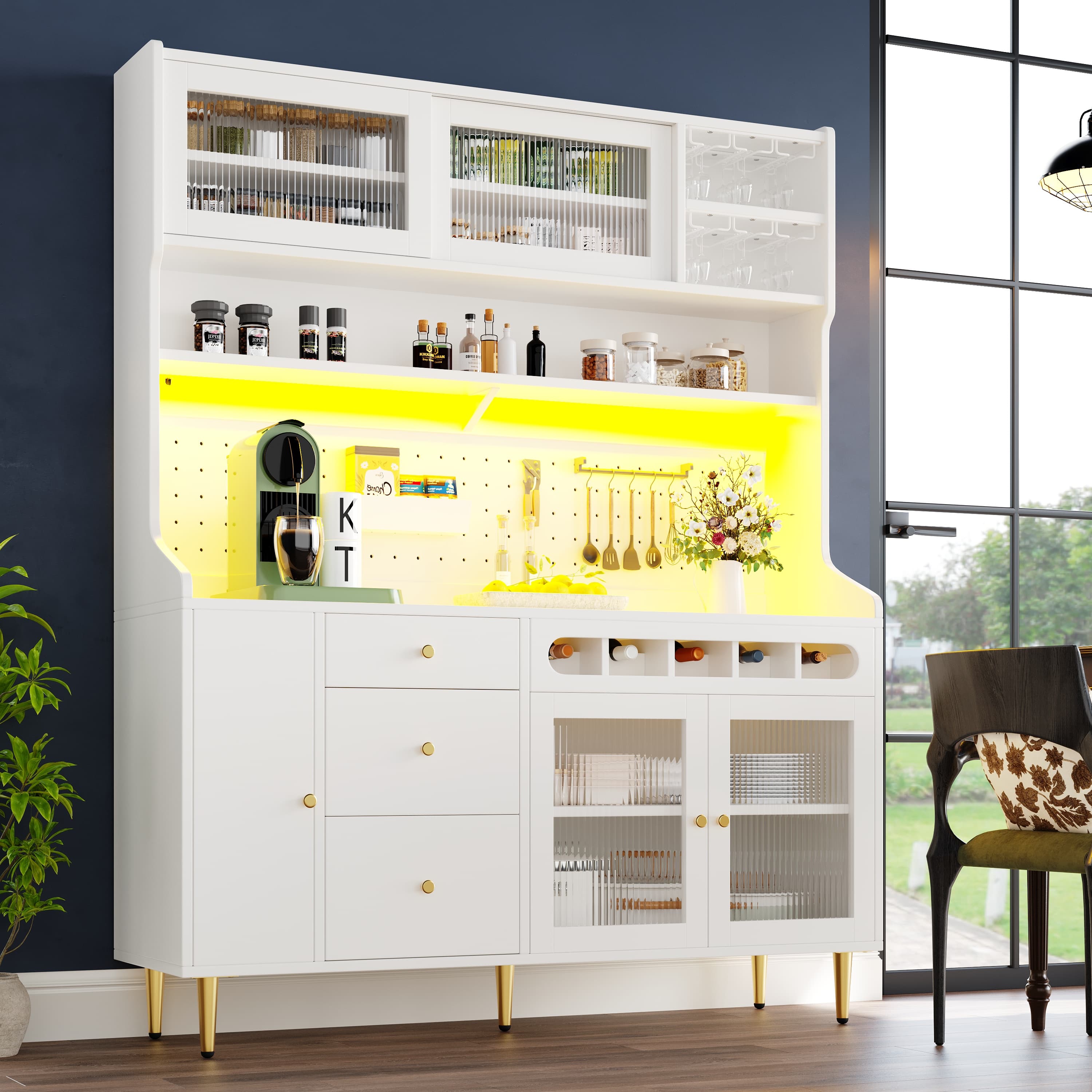 Smart LED Highboard Cabinet with Wine Rack & Adjustable Shelves - image 1