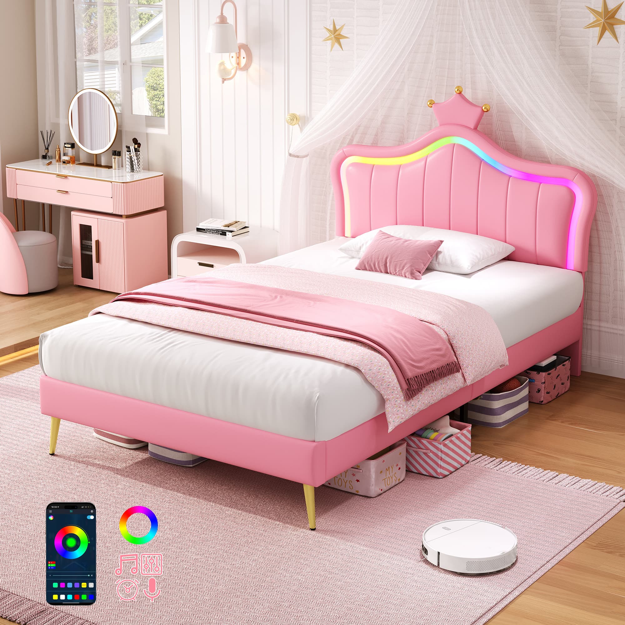 Transform Their Room with a Magical LED Crown Bed - Pink