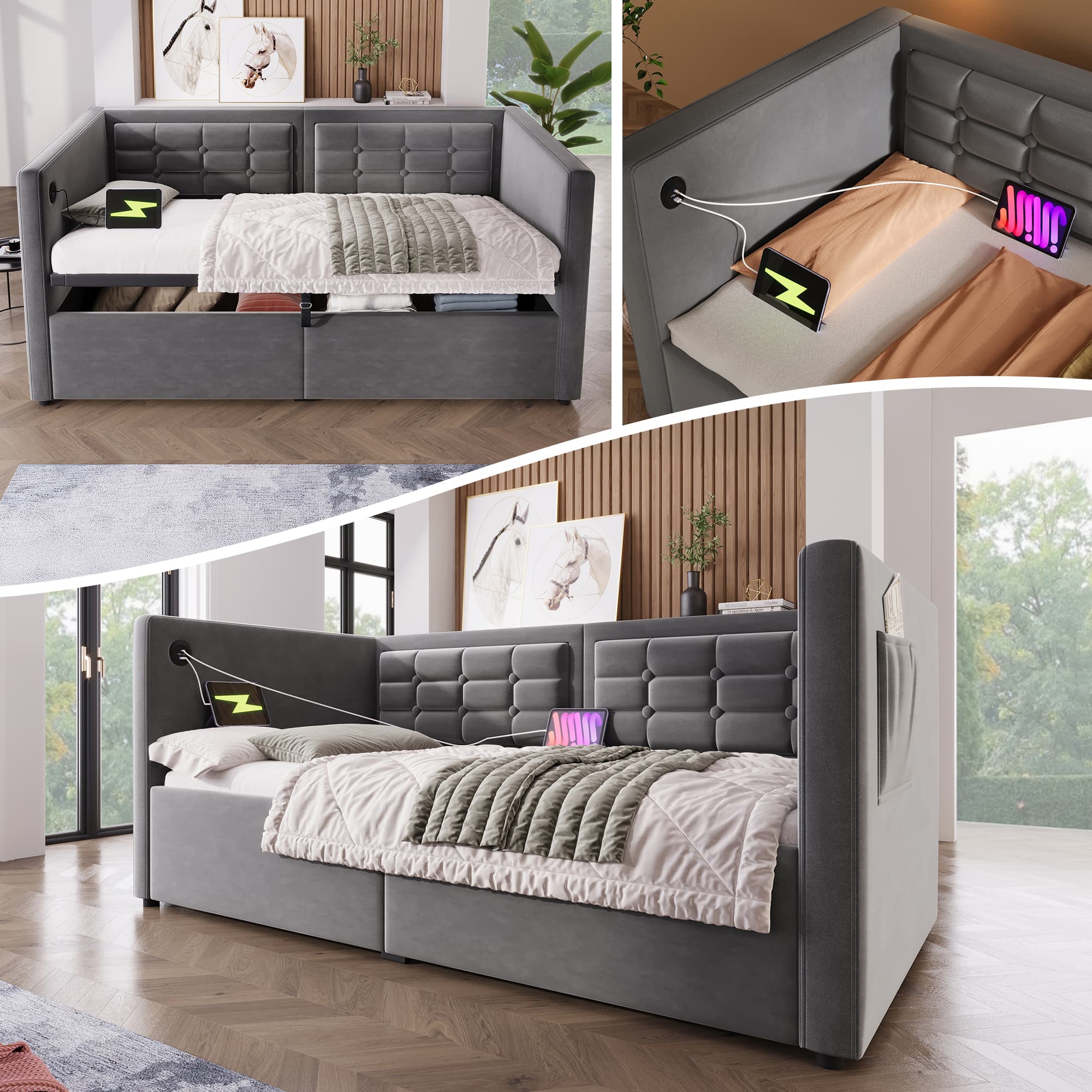 Smart Daybed with USB Charging & Hydraulic Storage | 3FT Single