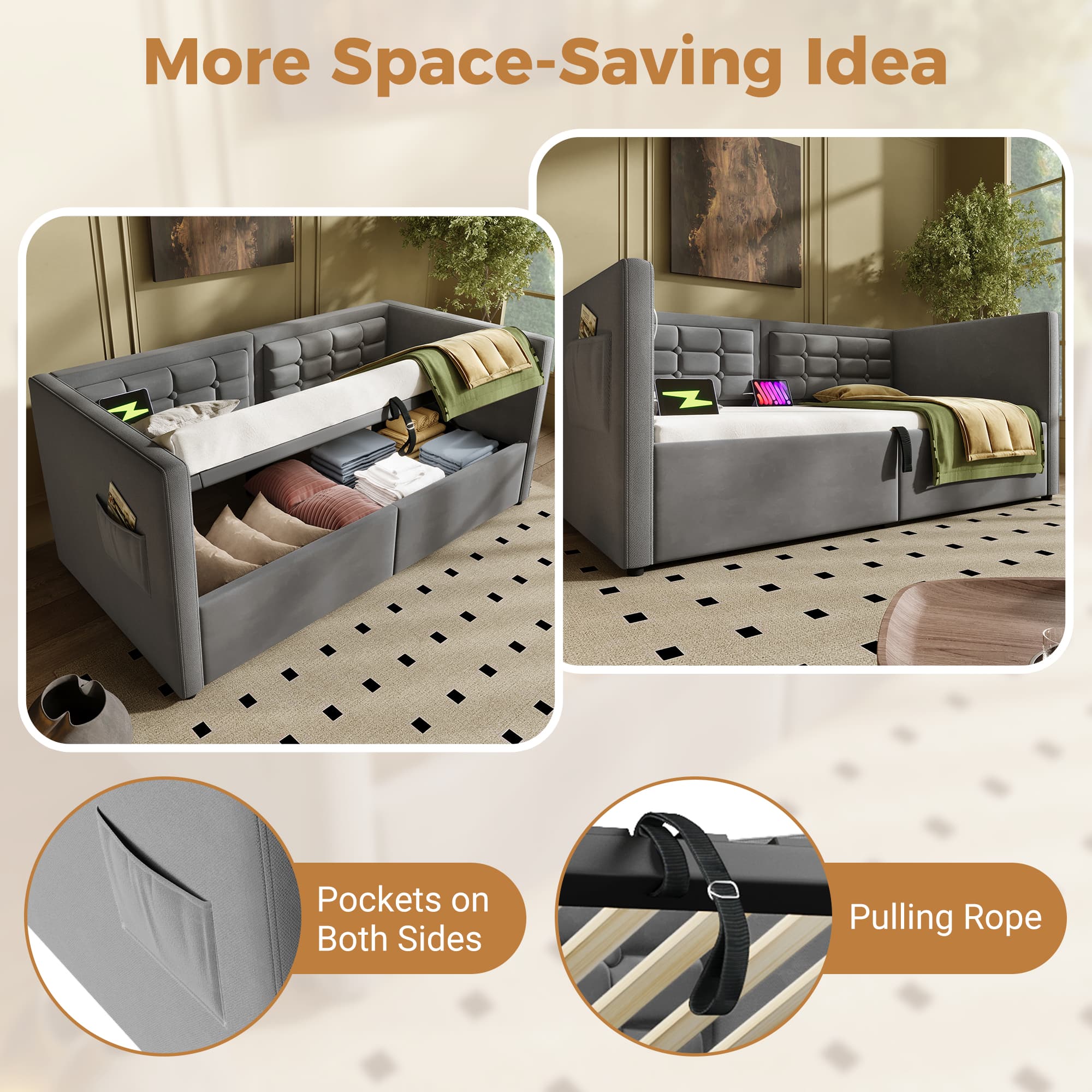 Smart Daybed with USB Charging & Hydraulic Storage | 3FT Single - image 5