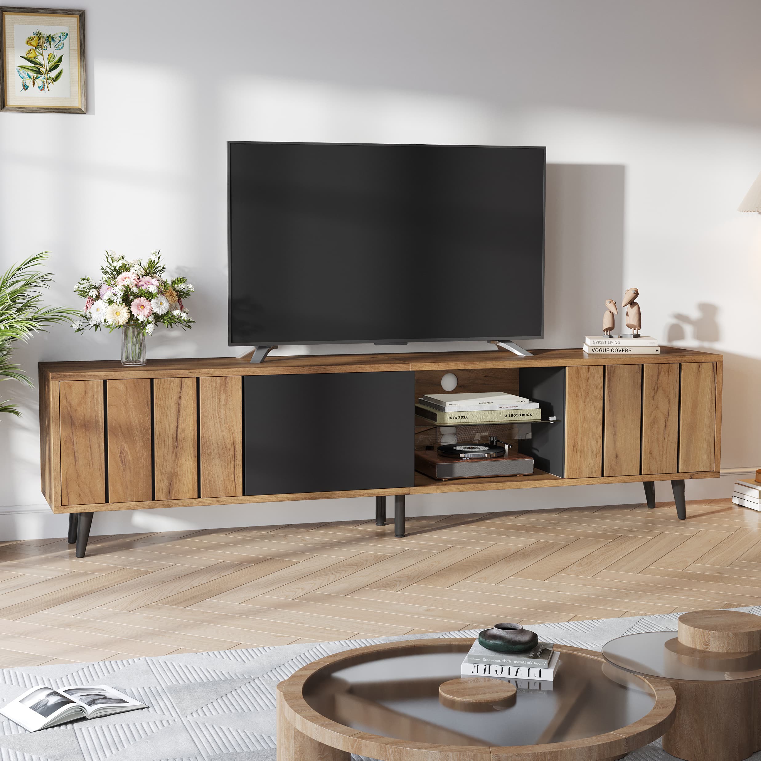 Transform Your Media Hub with This Sleek Wood & Black TV Unit - image 3