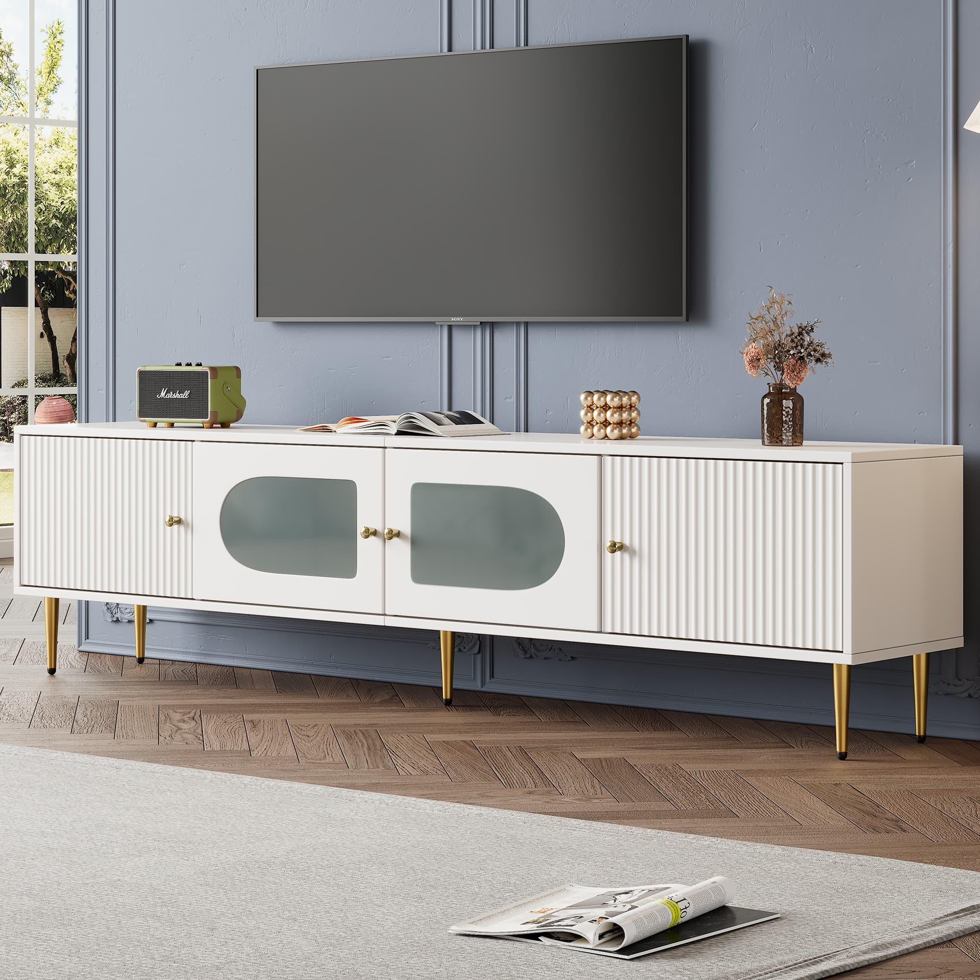 Sleek White TV Stand with Storage for TVs up to 70 Inches - image 5