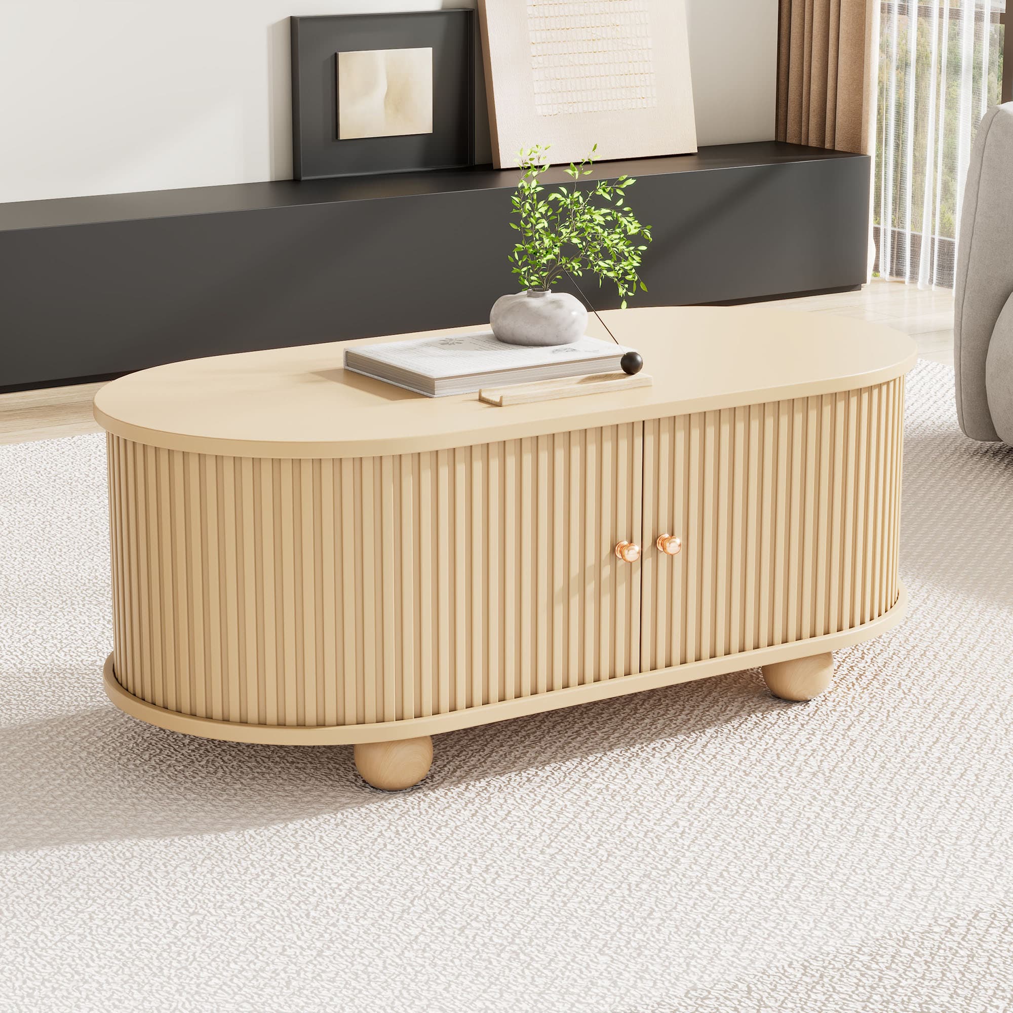 Smart Storage Coffee Table with an Elegant Oval Design - image 4
