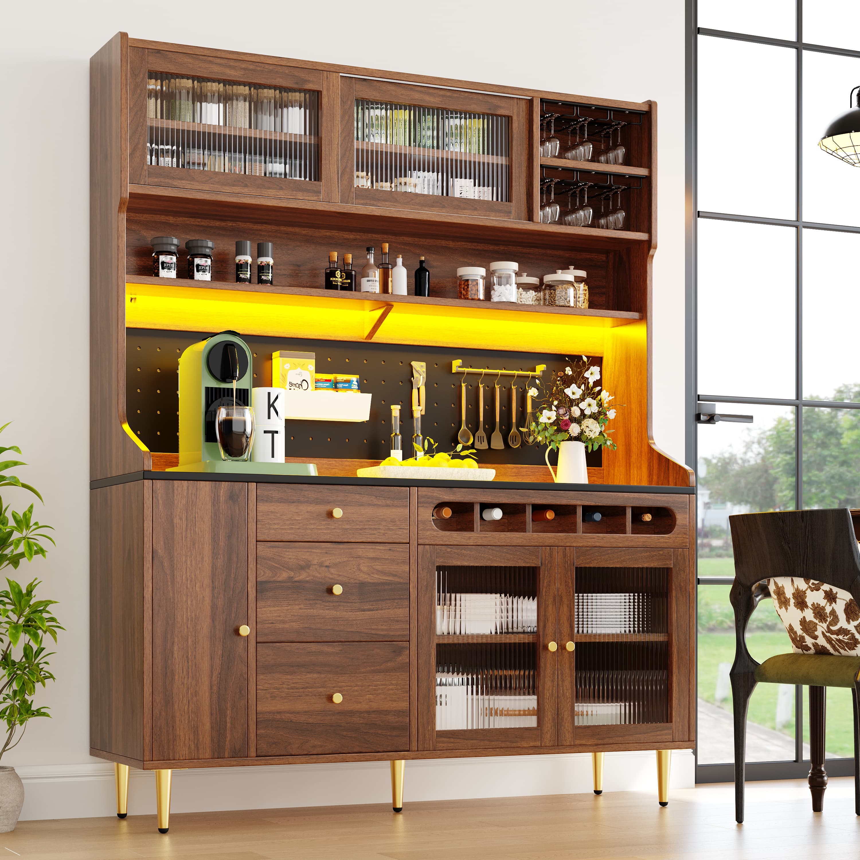 Smart Highboard Storage with Ambient LED Lighting & Wine Rack - image 3