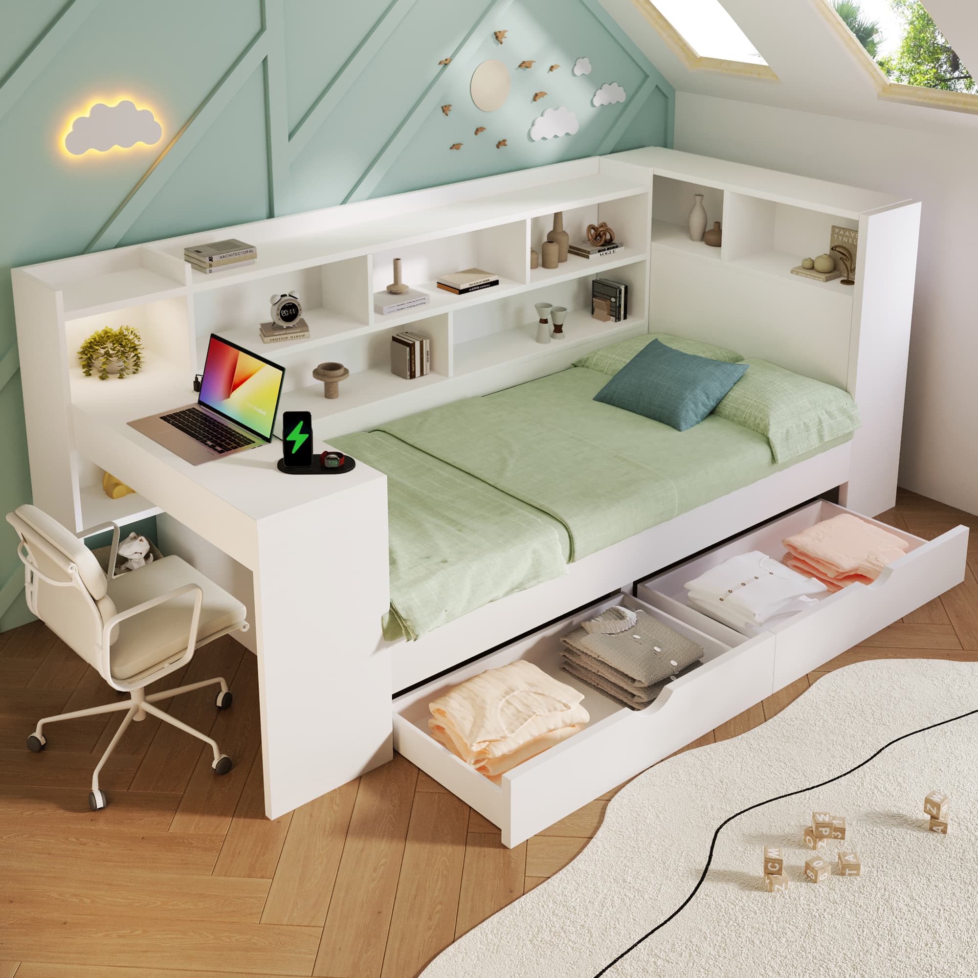 The Ultimate All-in-One Daybed, Desk & Storage Solution