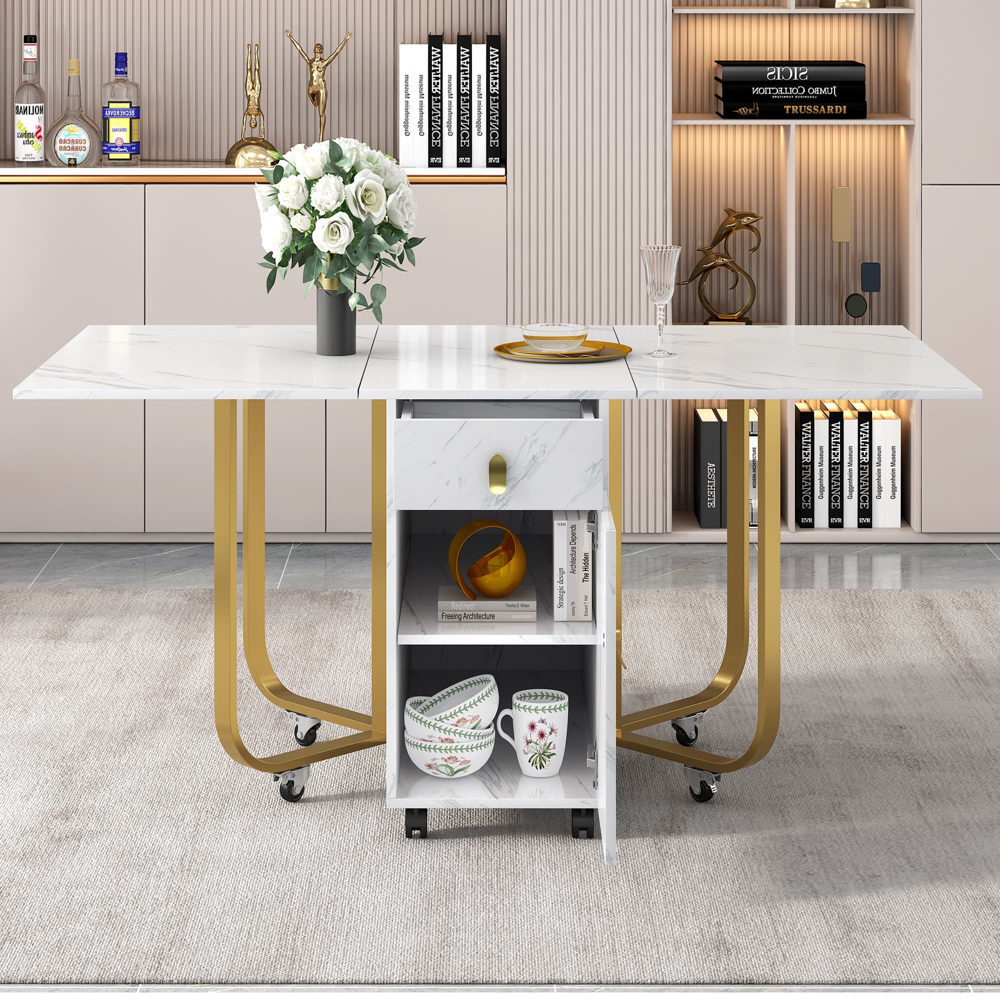 Space-Saving Folding Dining Table with Elegant Gold Details - image 3