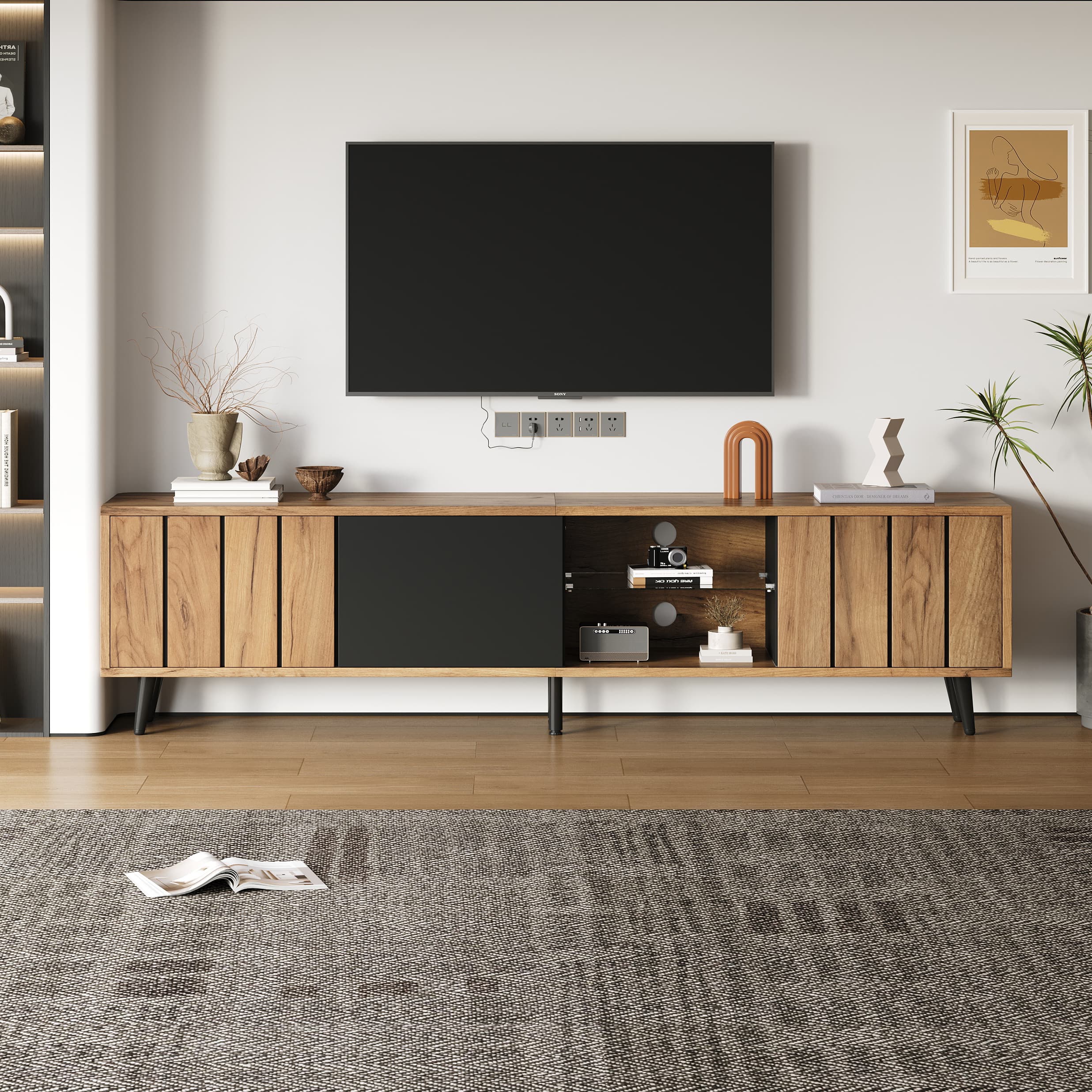 Transform Your Media Hub with This Sleek Wood & Black TV Unit - image 4