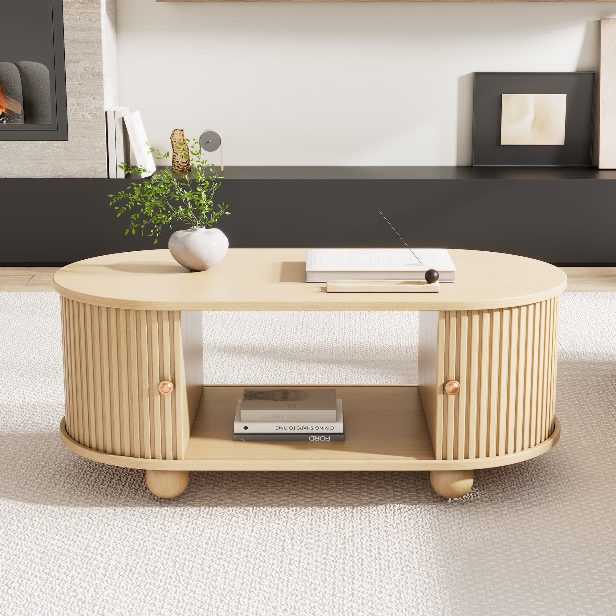Smart Storage Coffee Table with an Elegant Oval Design - image 2