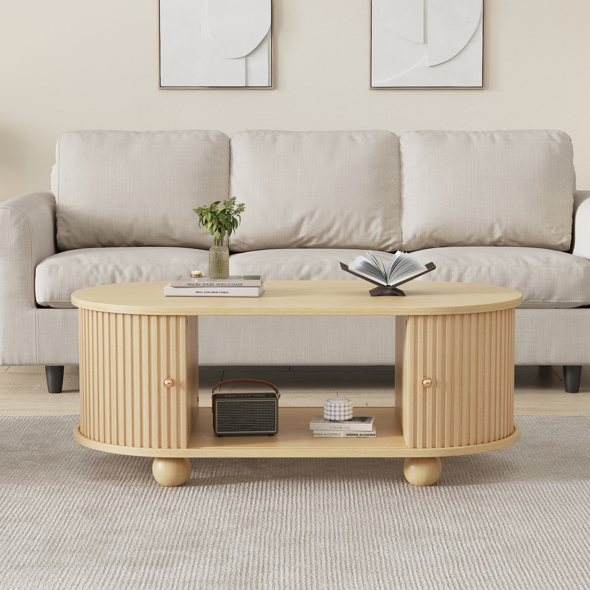 Smart Storage Coffee Table with an Elegant Oval Design - image 3