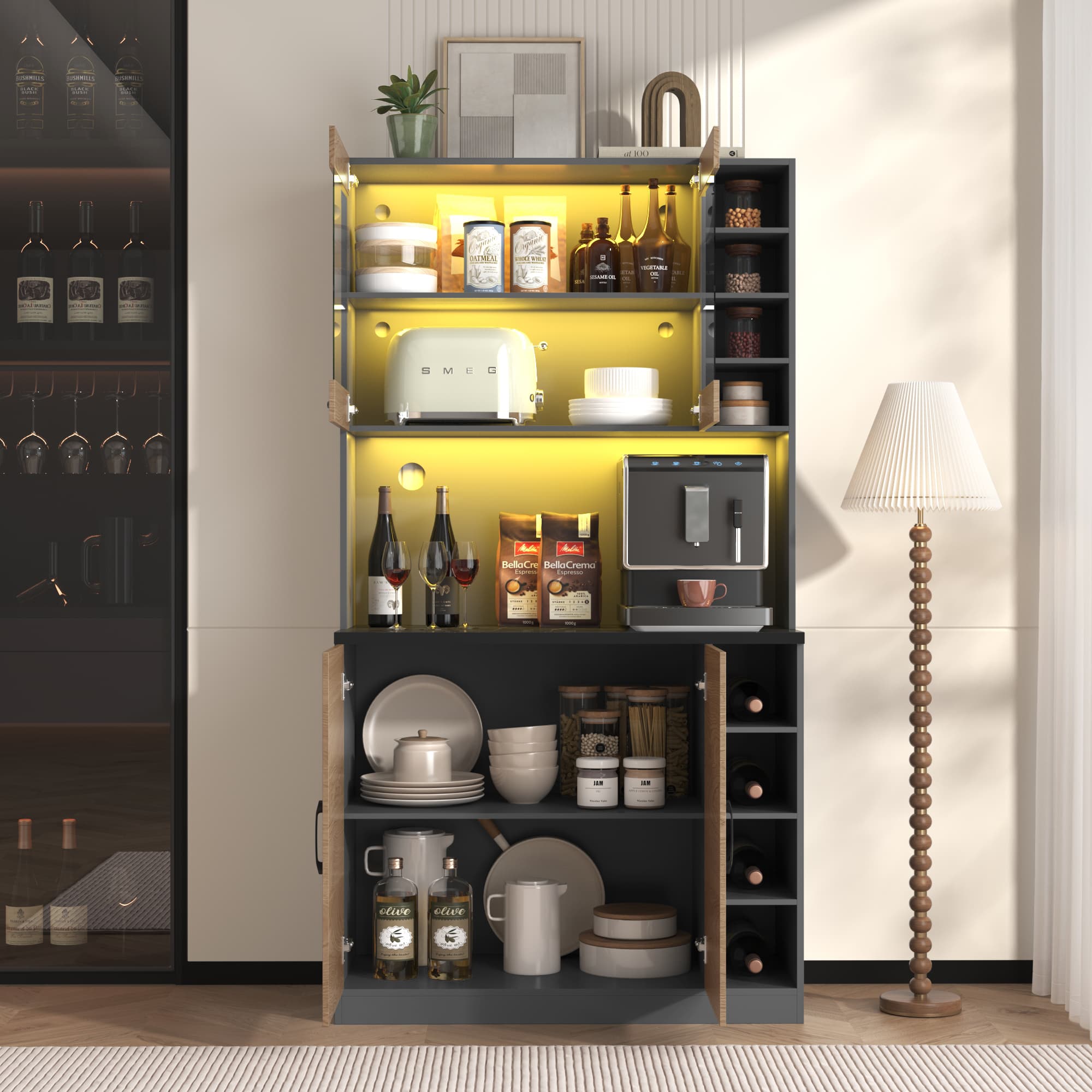 Freestanding Pantry Cupboard with Ambient LED Lighting - image 1